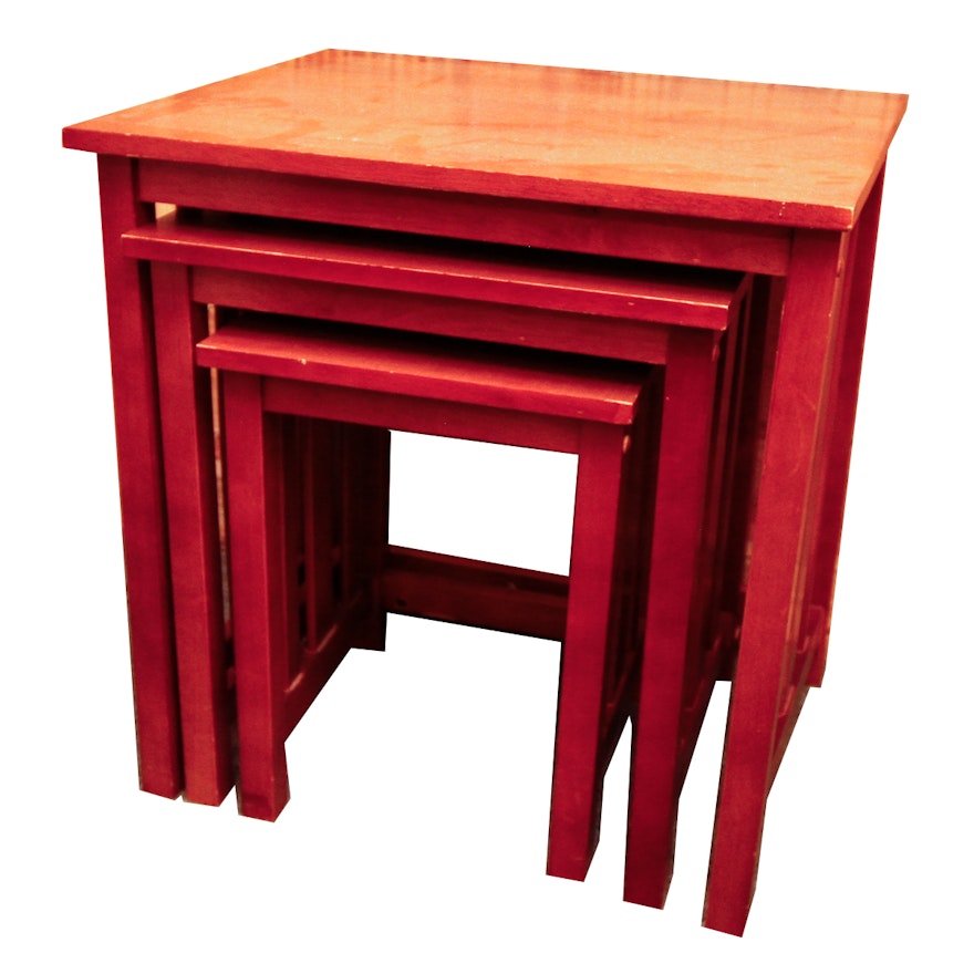 Red Painted Mission Style Nesting Tables