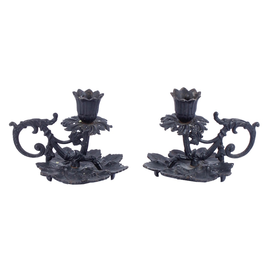 Pair of Vintage-Style Cast Iron Candle Holders