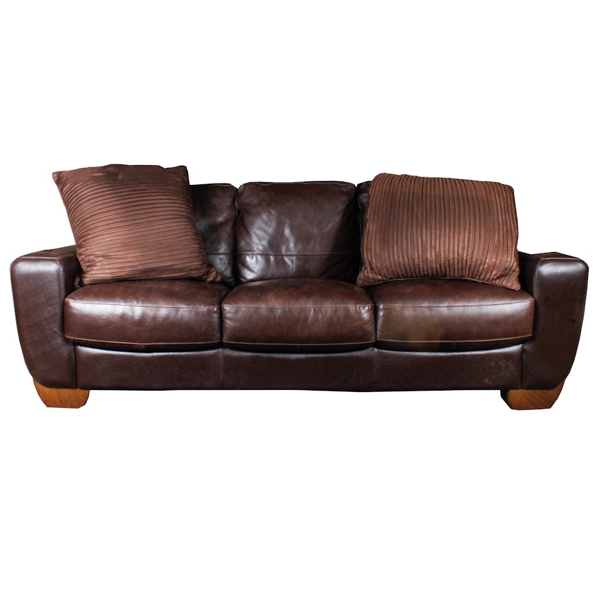 Contemporary Brown Faux Leather Sofa