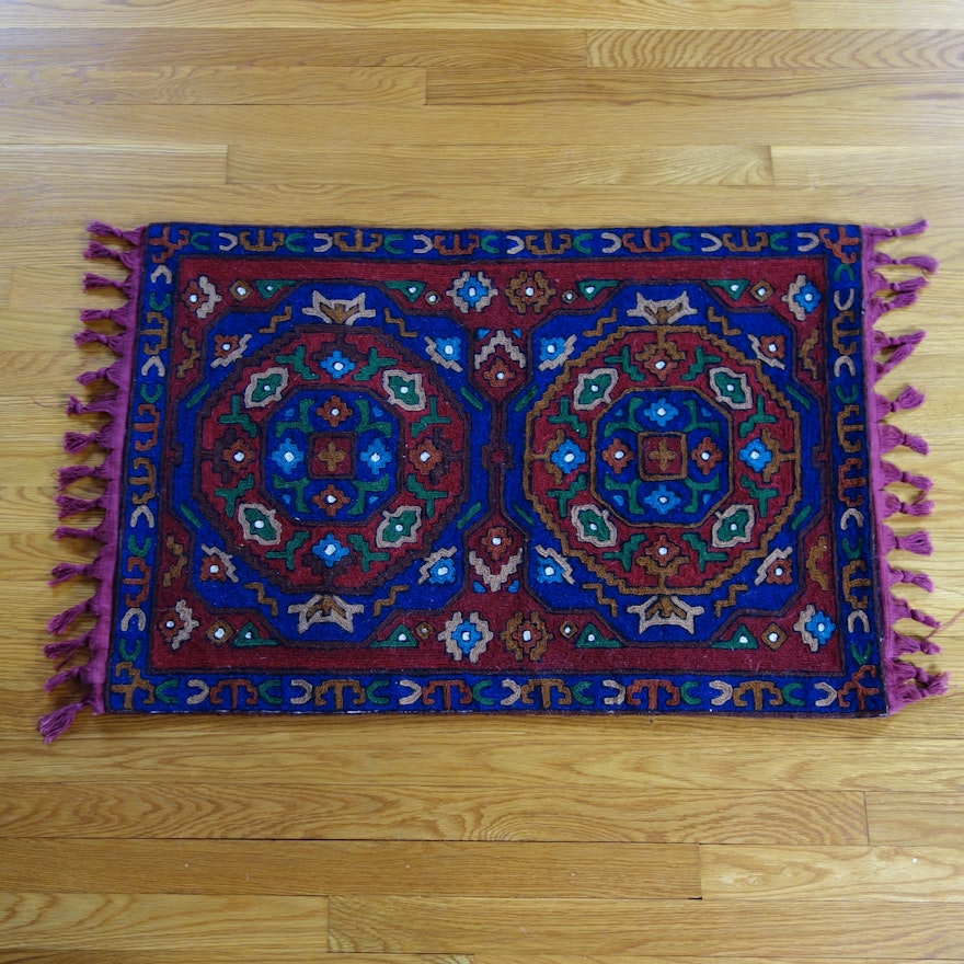 Colorful Indian Soumak Accent Rug