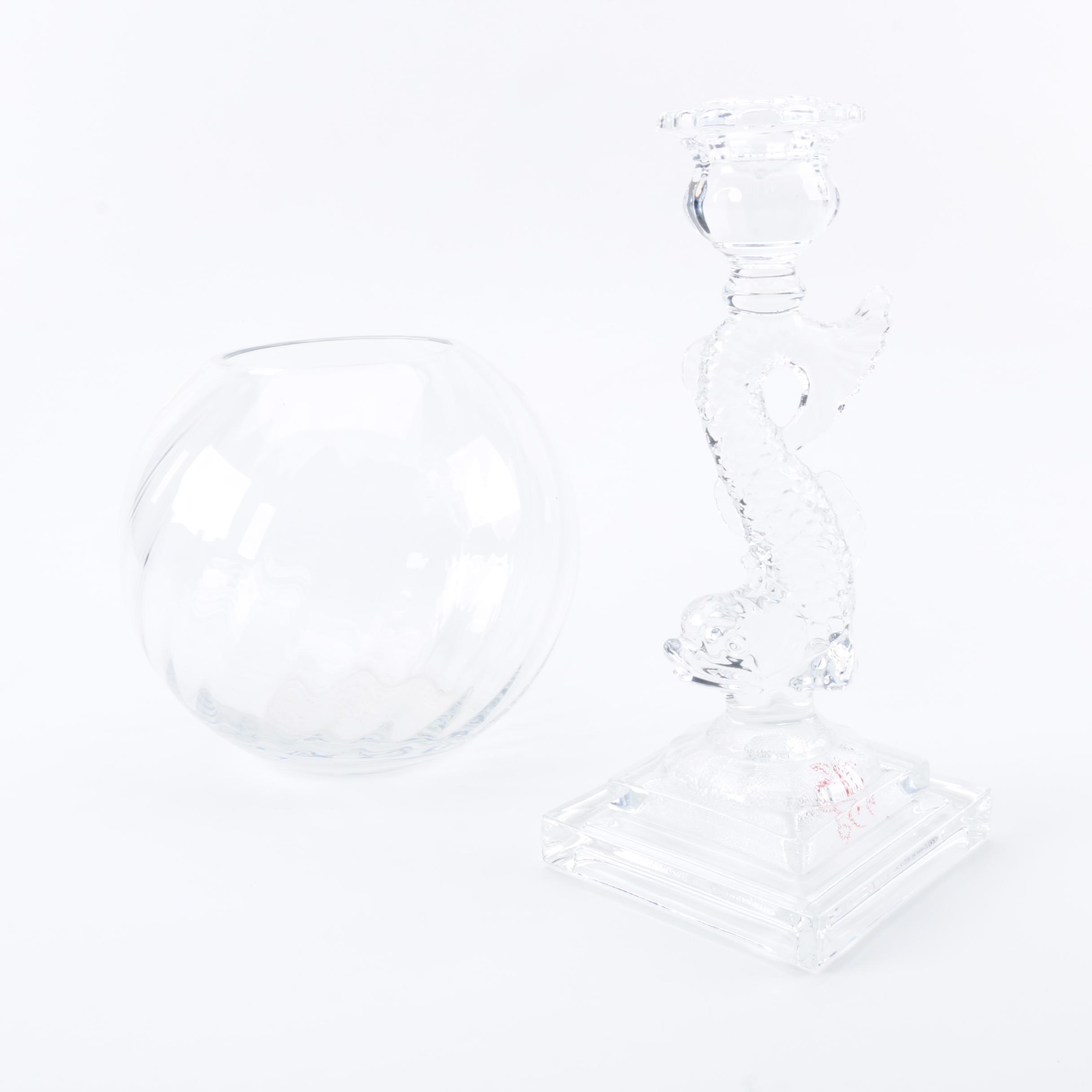 Lenox Crystal Bowl and a Shannon Crystal Dolphin Candle Holder