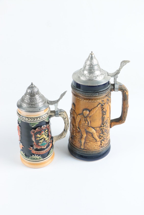 Vintage German Made and Inspired Lidded Steins