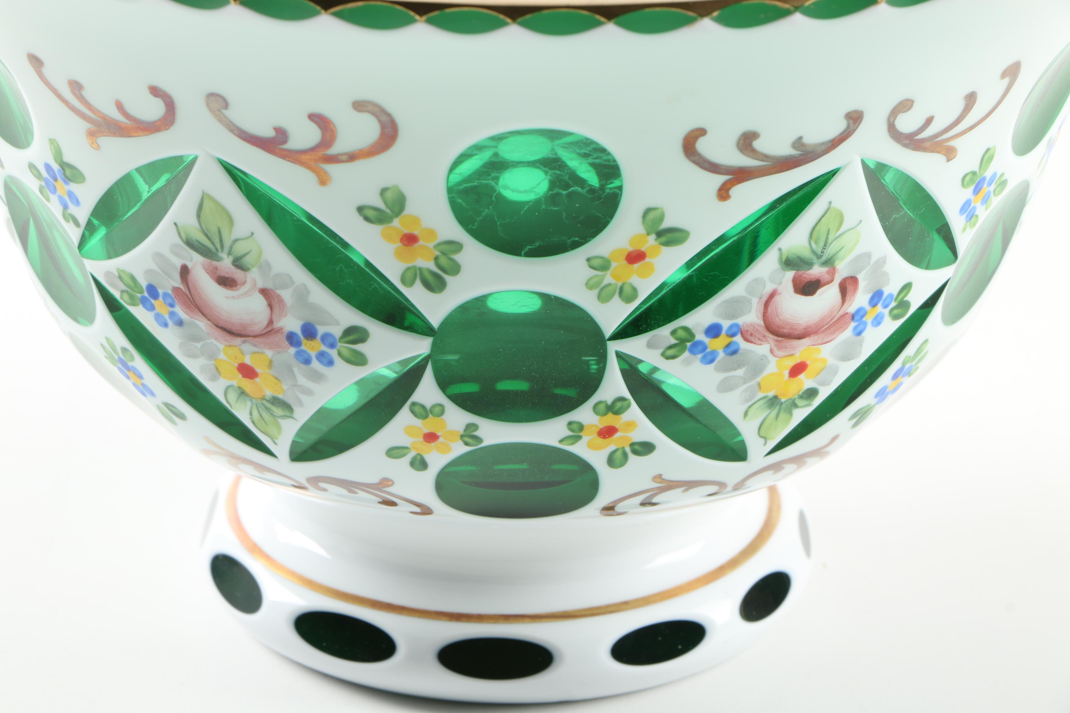 Bohemian Cased Cut to Clear Glass Bowl and Bell