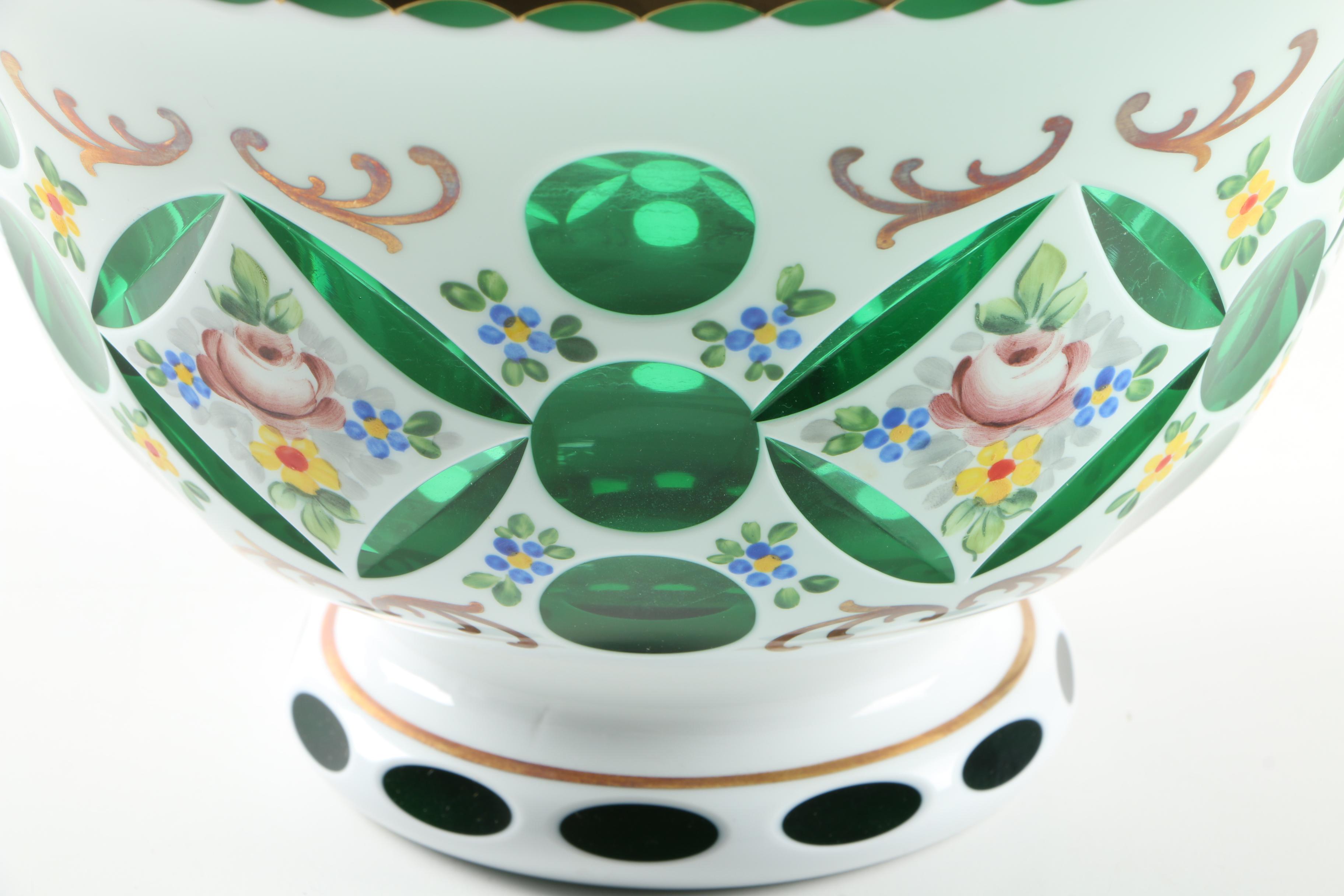 Bohemian Cased Cut to Clear Glass Bowl and Bell