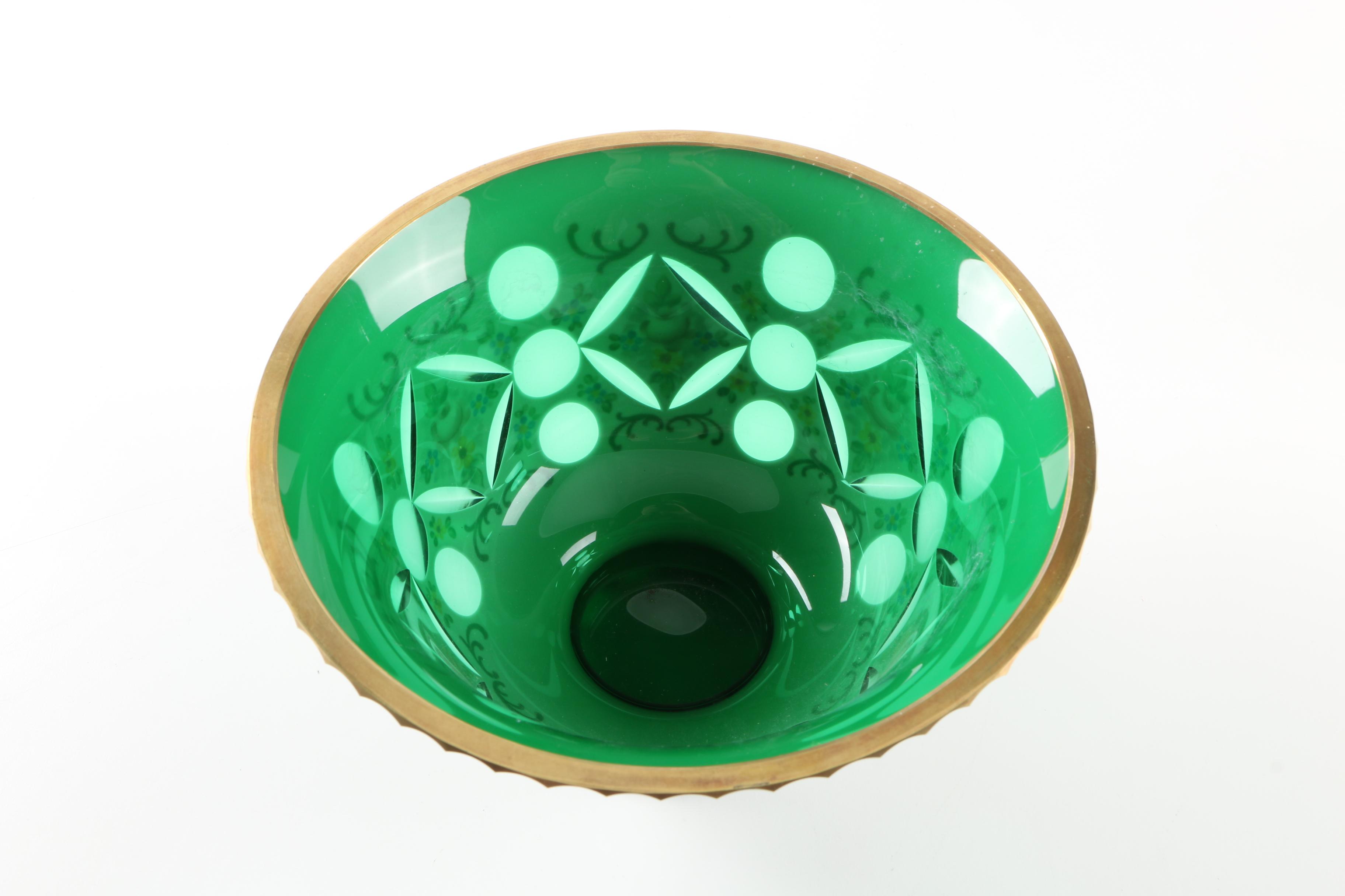 Bohemian Cased Cut to Clear Glass Bowl and Bell