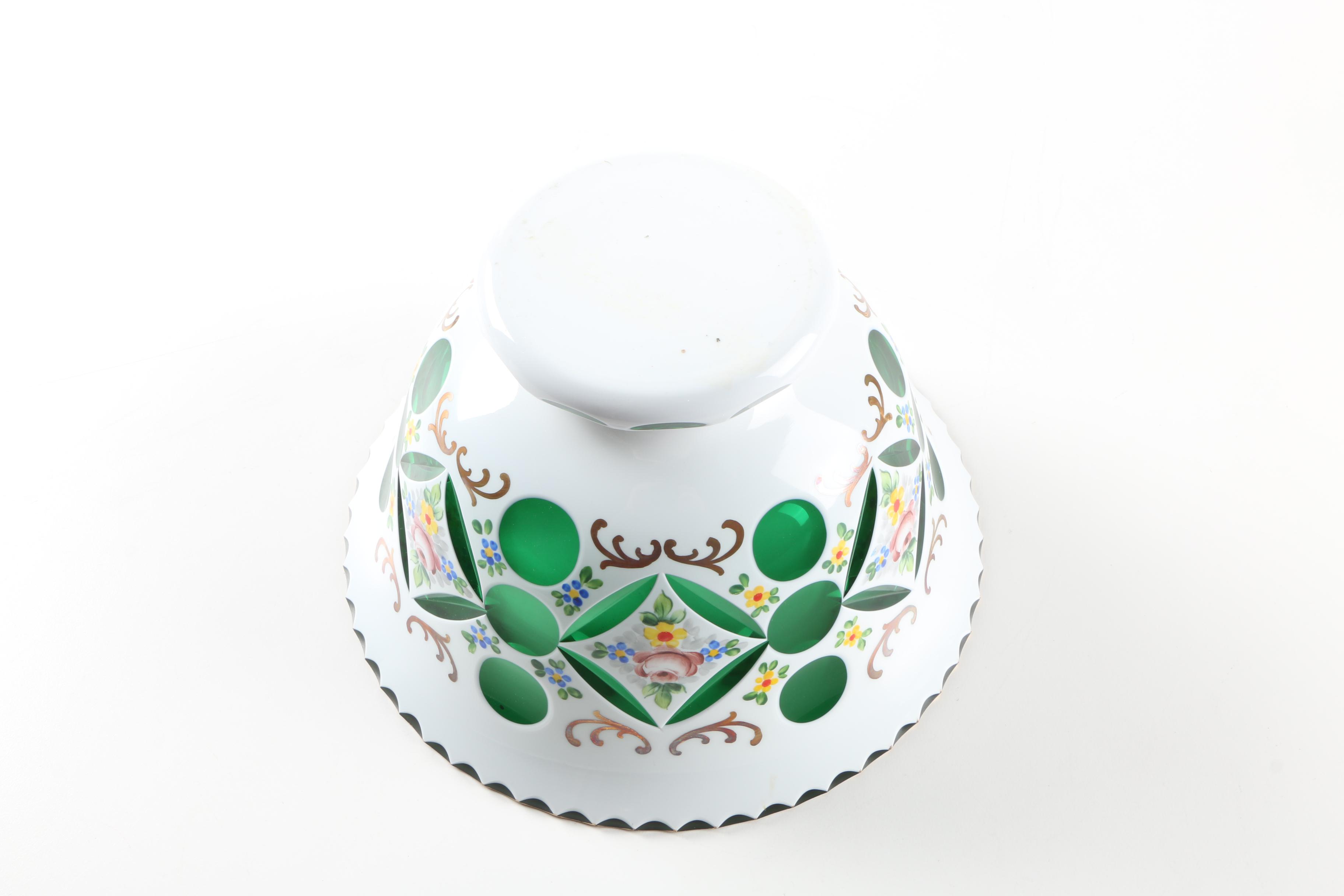 Bohemian Cased Cut to Clear Glass Bowl and Bell