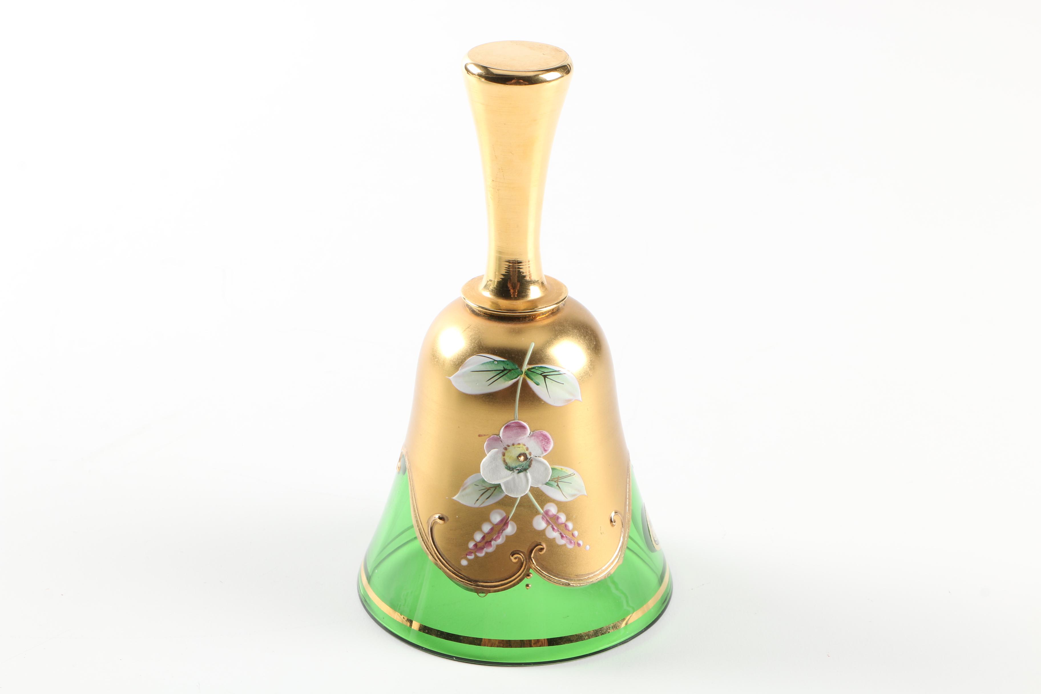 Bohemian Cased Cut to Clear Glass Bowl and Bell