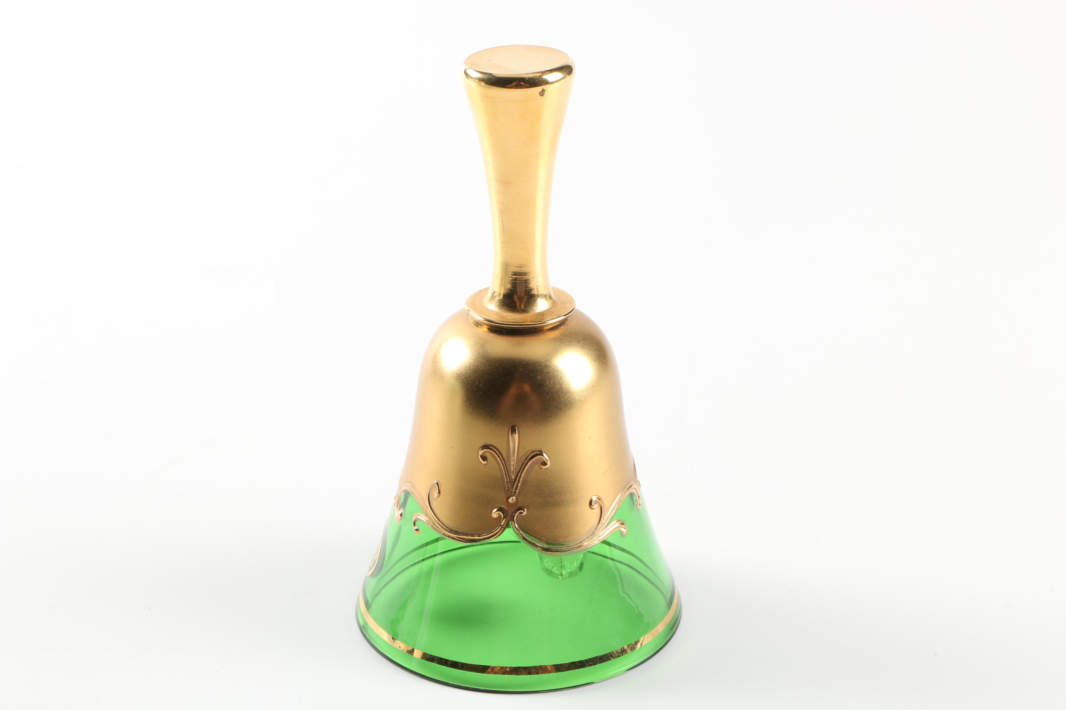 Bohemian Cased Cut to Clear Glass Bowl and Bell