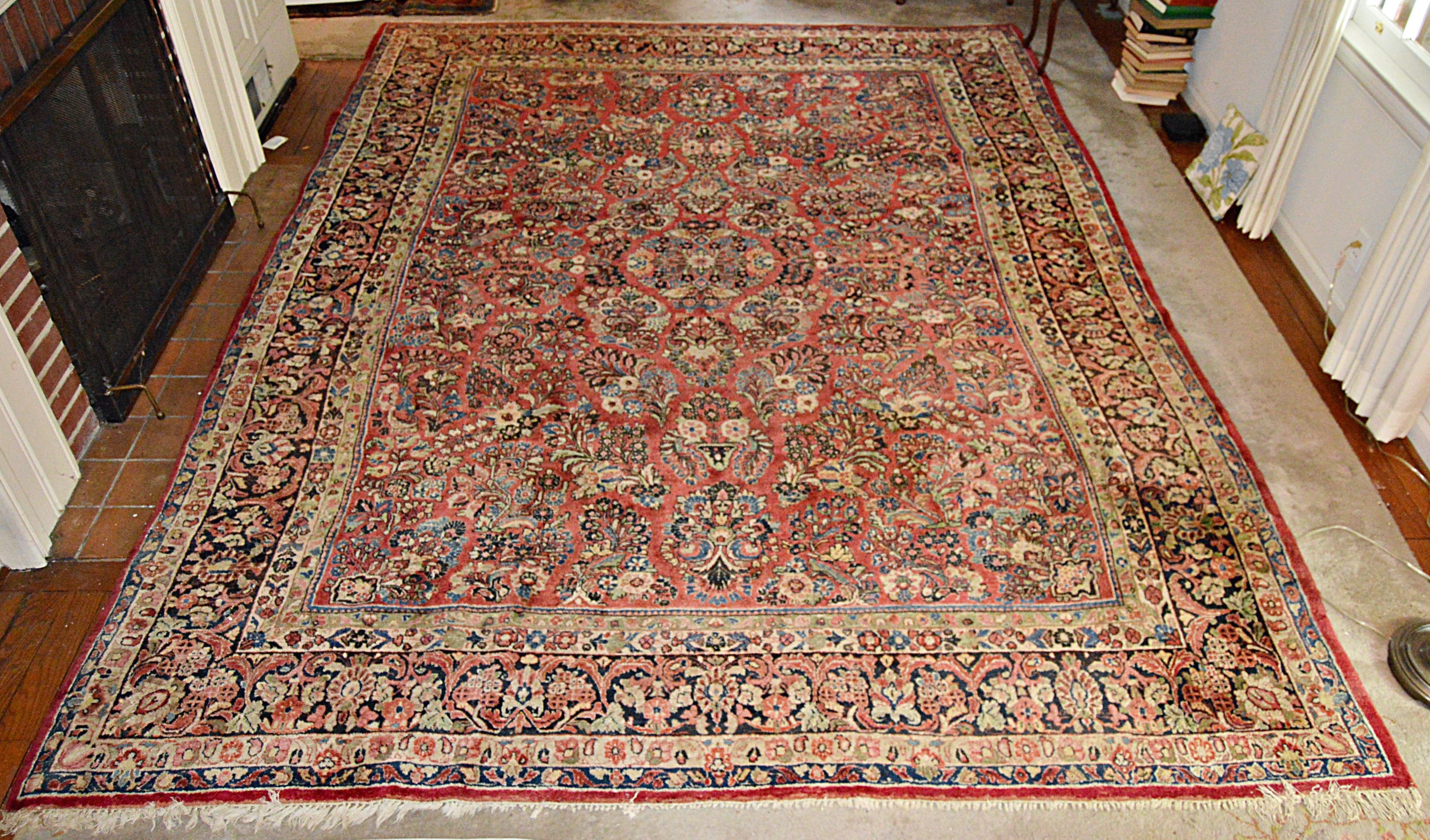 Semi-Antique Handwoven Sarouk Wool Area Rug