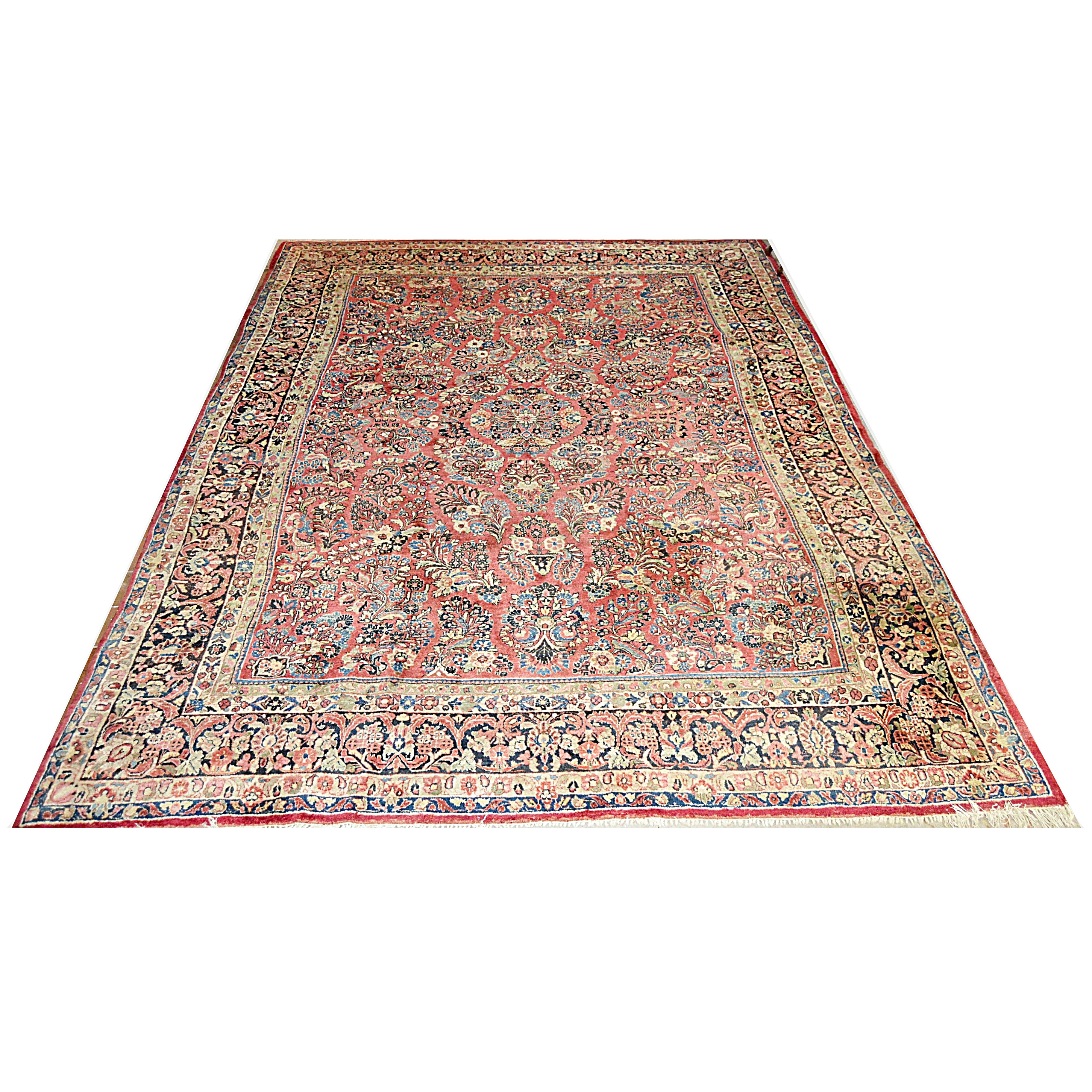 Semi-Antique Handwoven Sarouk Wool Area Rug