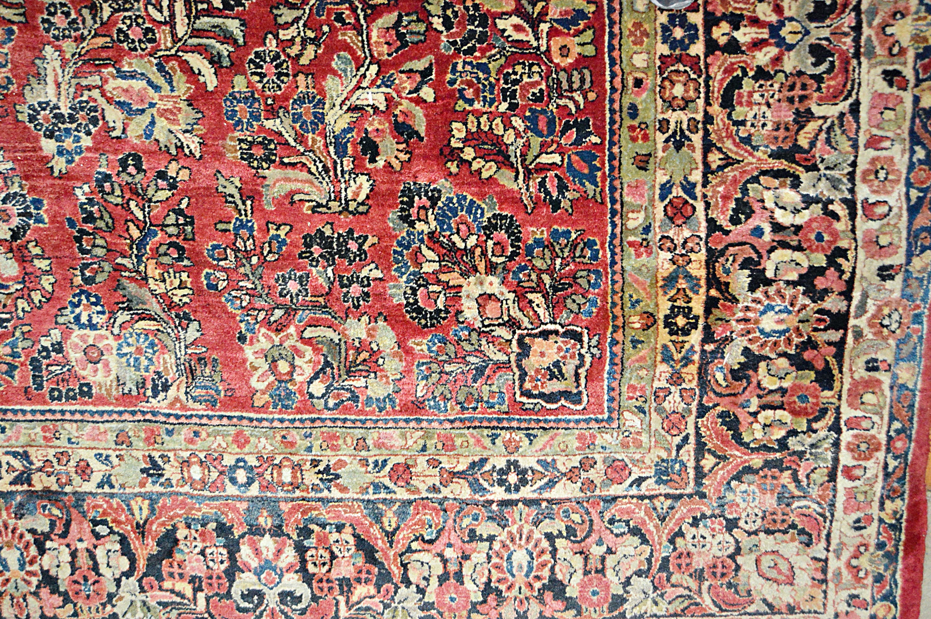 Semi-Antique Handwoven Sarouk Wool Area Rug