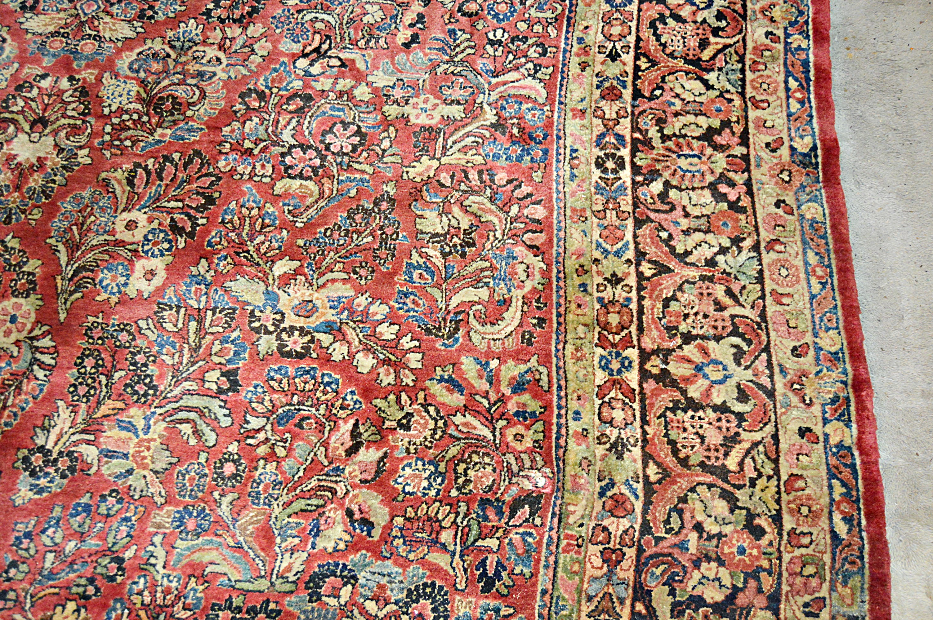 Semi-Antique Handwoven Sarouk Wool Area Rug