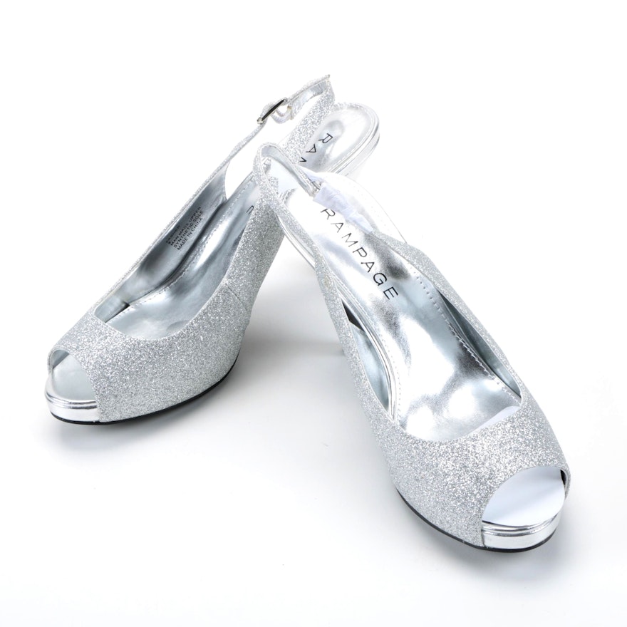 Rampage Sparkly Silver Peep Toe Slingback Heels