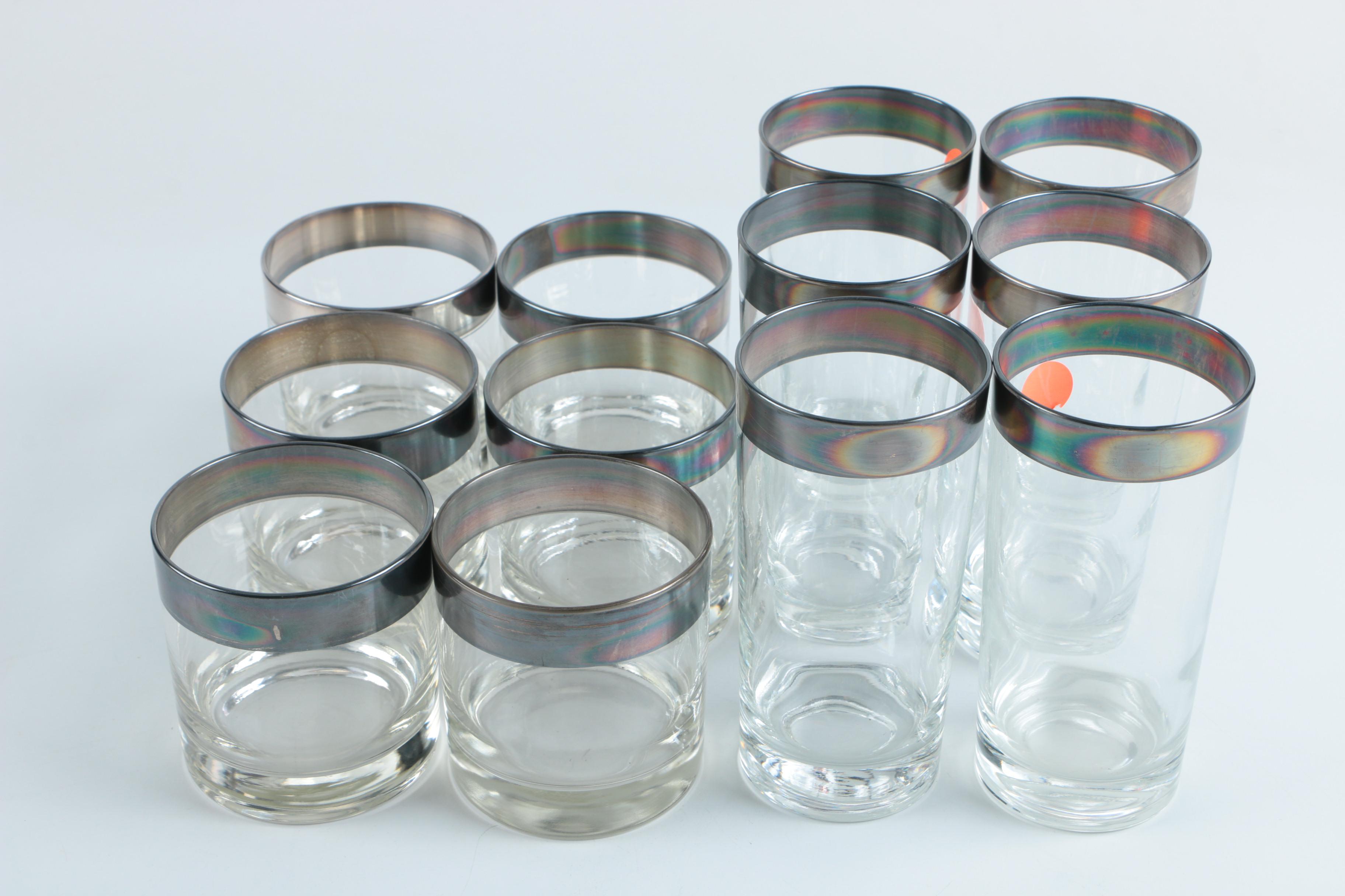 Silver Tone Rimmed Glassware