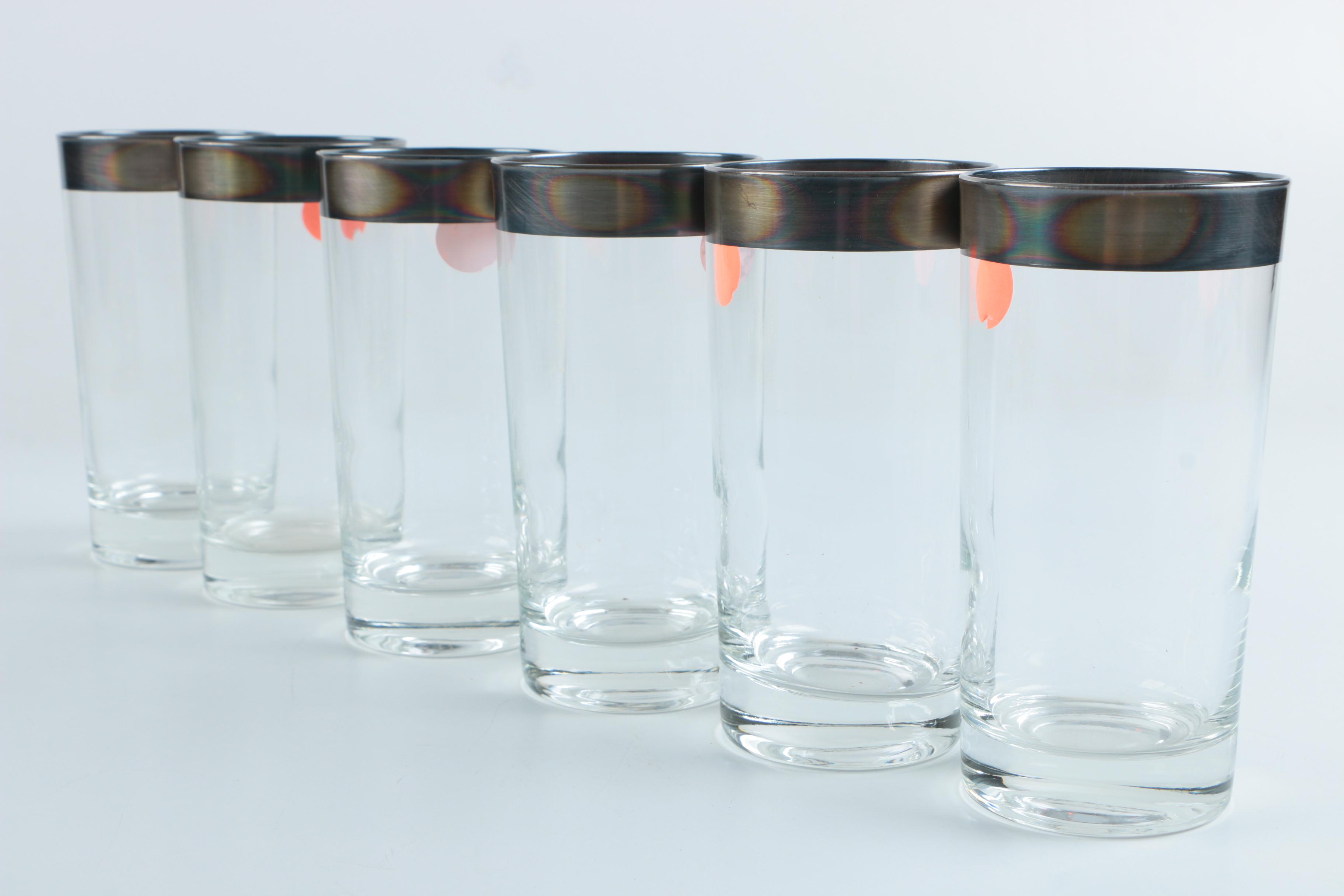 Silver Tone Rimmed Glassware