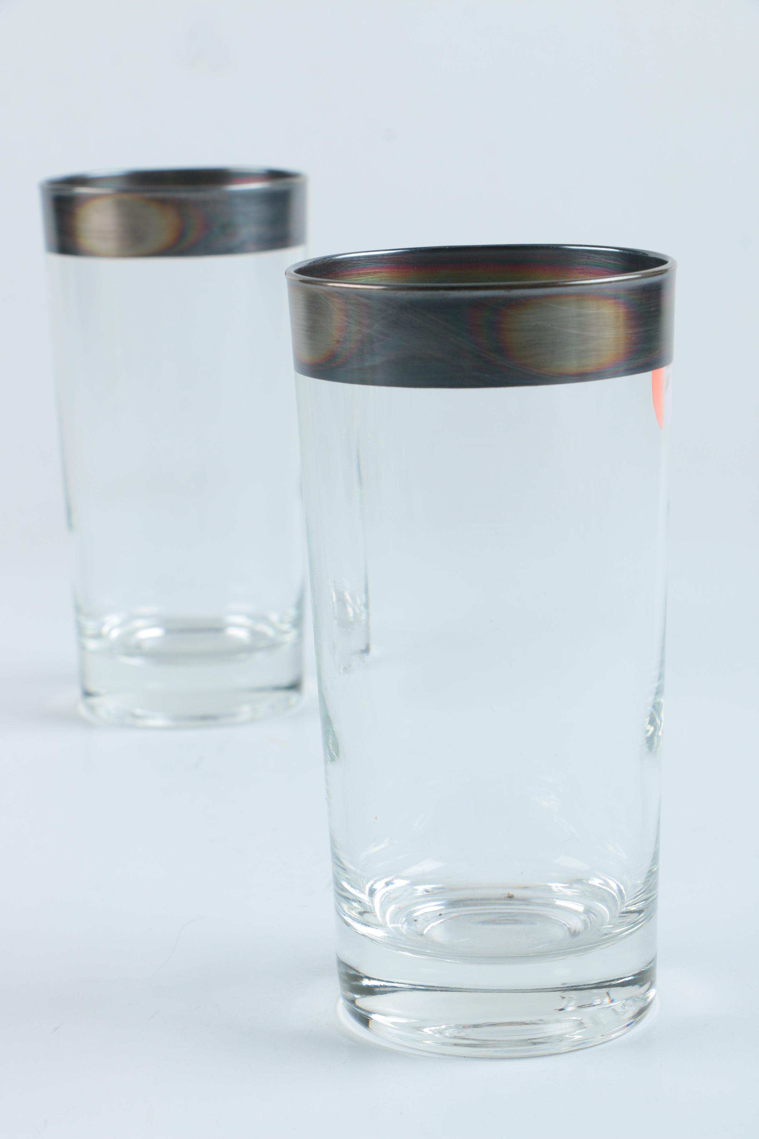 Silver Tone Rimmed Glassware