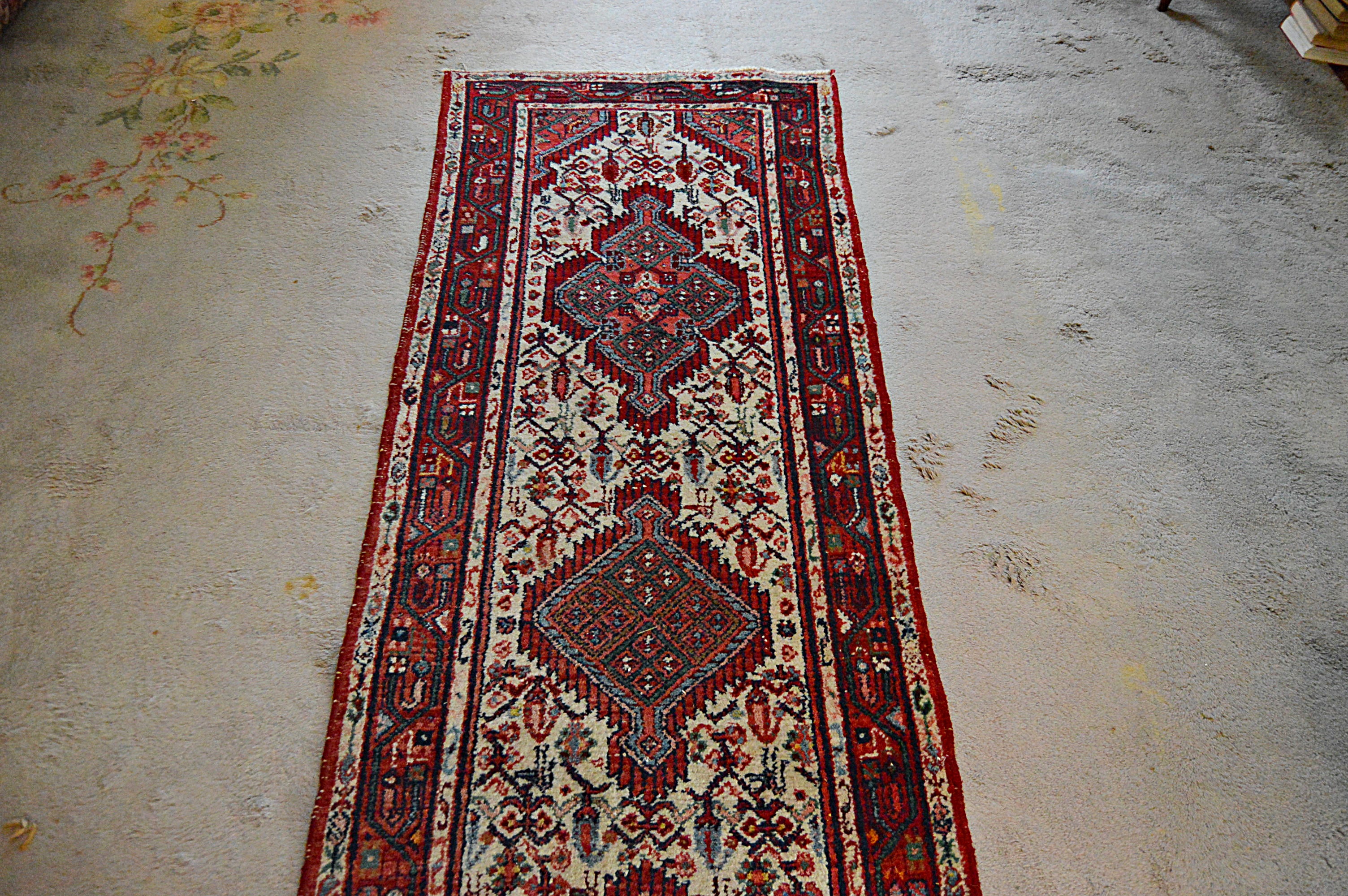 Semi-Antique Hand-Knotted Persian Seraband Wool Runner