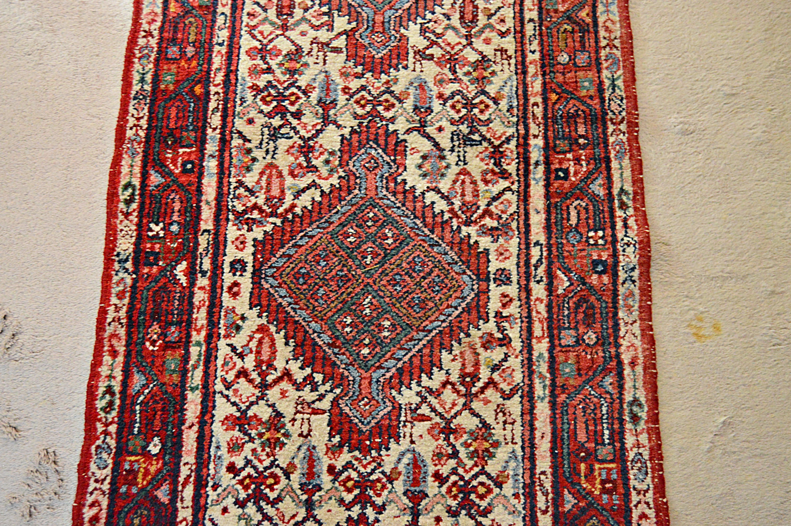 Semi-Antique Hand-Knotted Persian Seraband Wool Runner