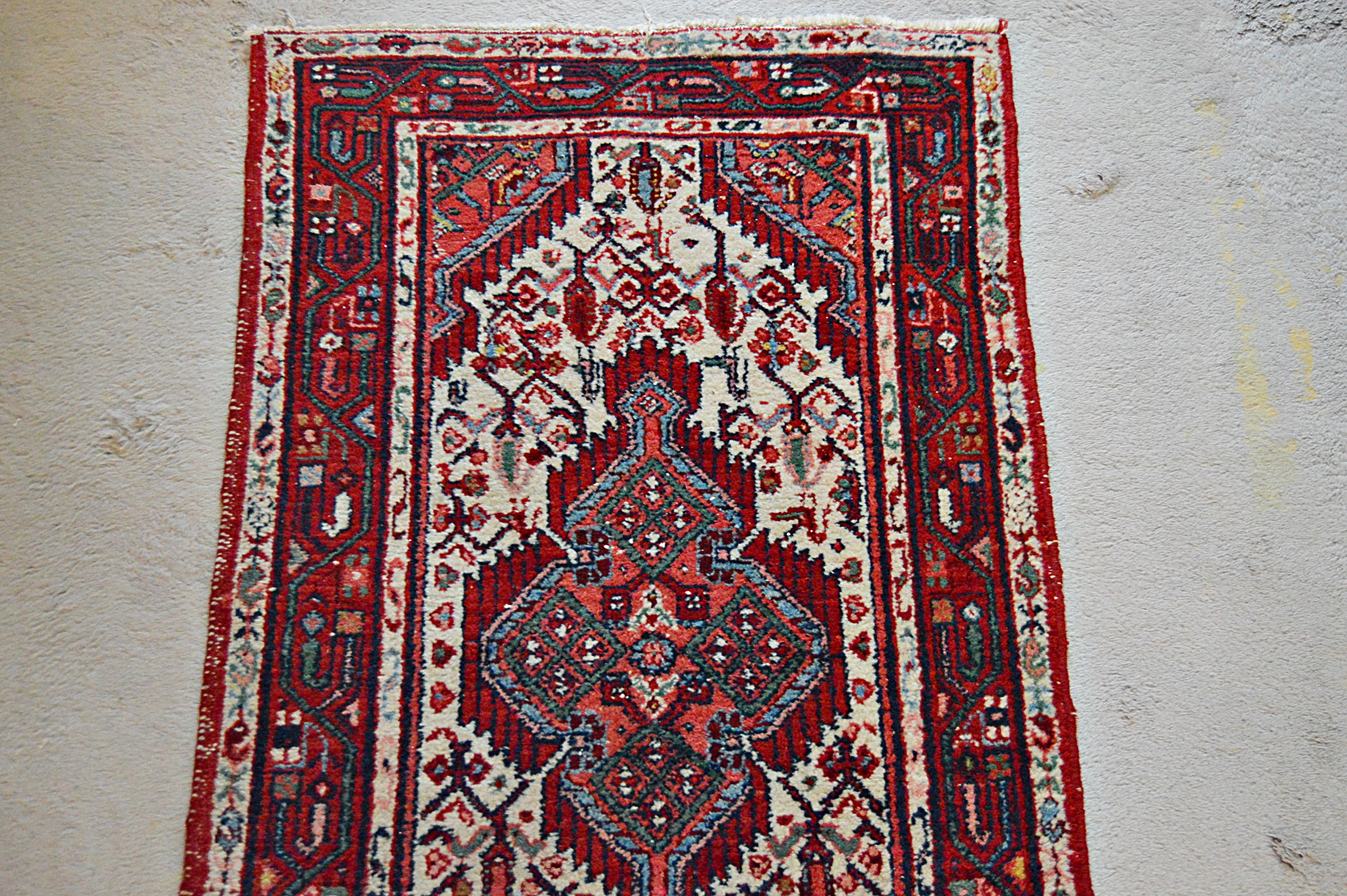 Semi-Antique Hand-Knotted Persian Seraband Wool Runner