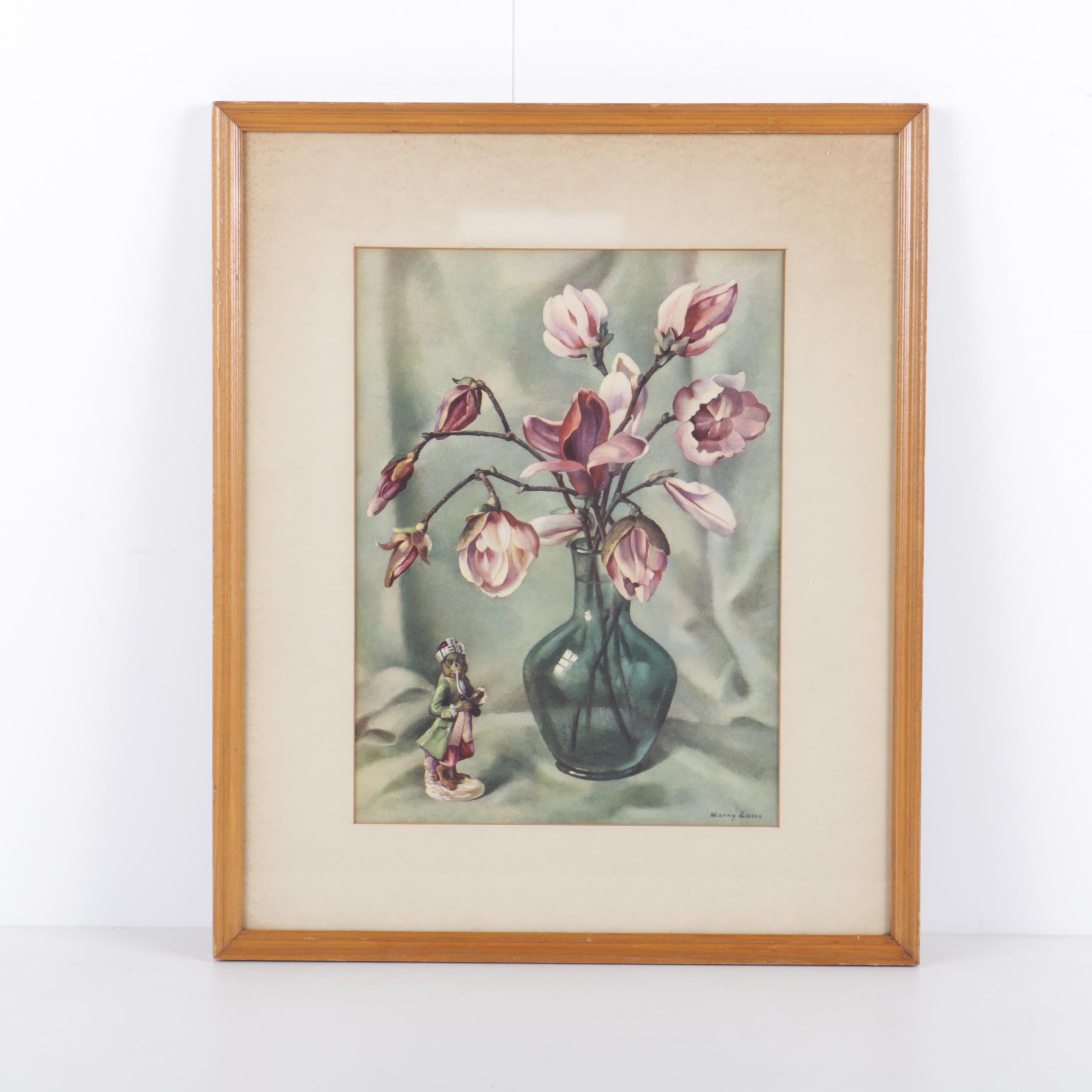 Offset Lithograph Print After Harry Lane's "Monkey Statuette and Glass Vase"