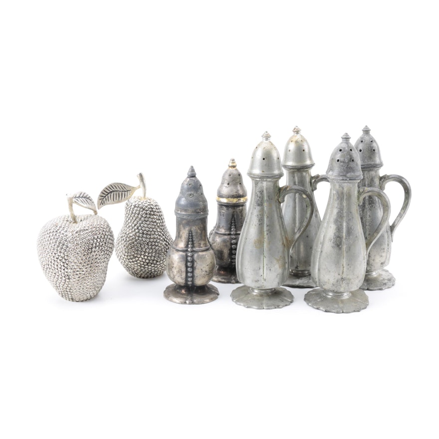 Pewter and Silver Tone Salt and Pepper Shakers