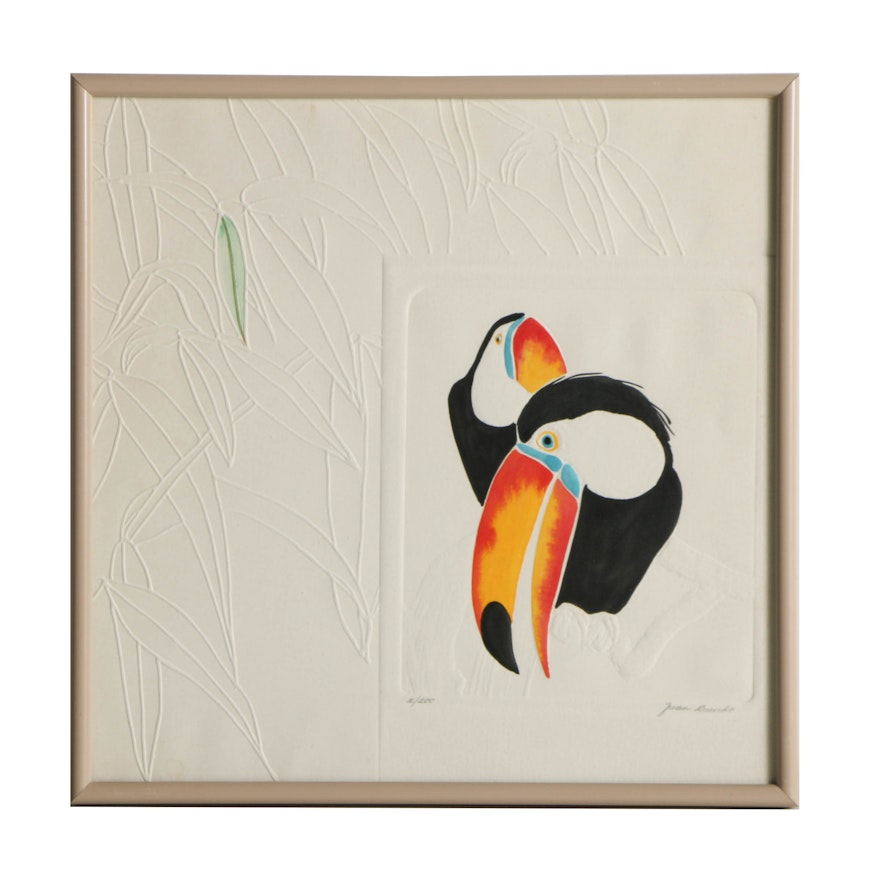 Juan Ricardo Limited Edition Relief Print with Watercolor of Toucans