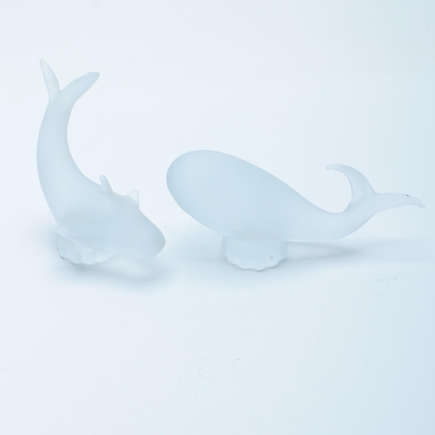 Pair of Frosted Glass Whales