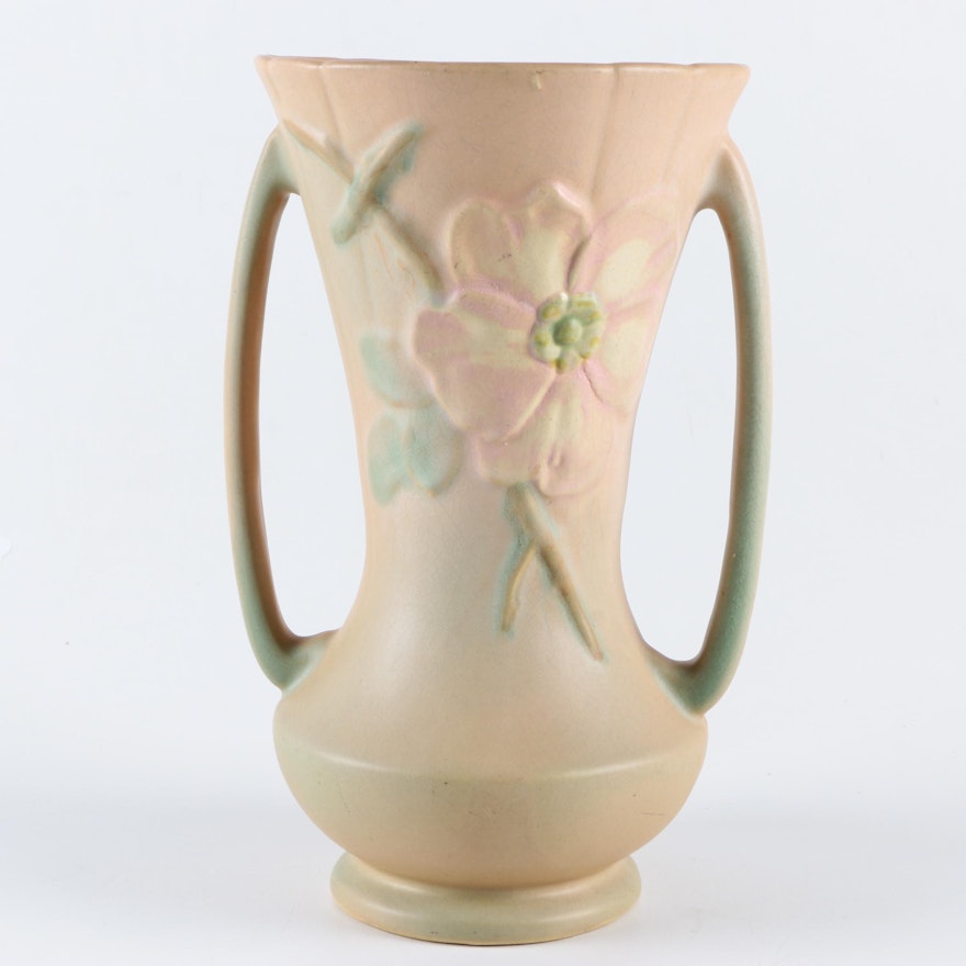 Weller Pottery "Wild Rose" Two Handled Vase