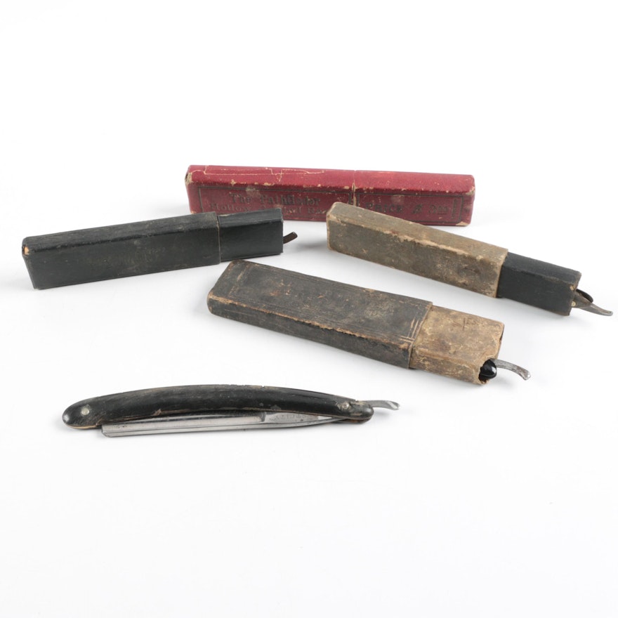 Antique Straight Edge Razors with Leather Cases