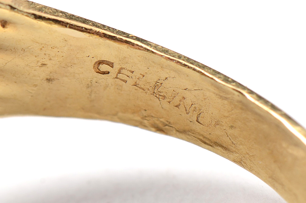 Cellino Italy 18K Yellow Gold Cocktail Ring with Turquoise and Diamonds