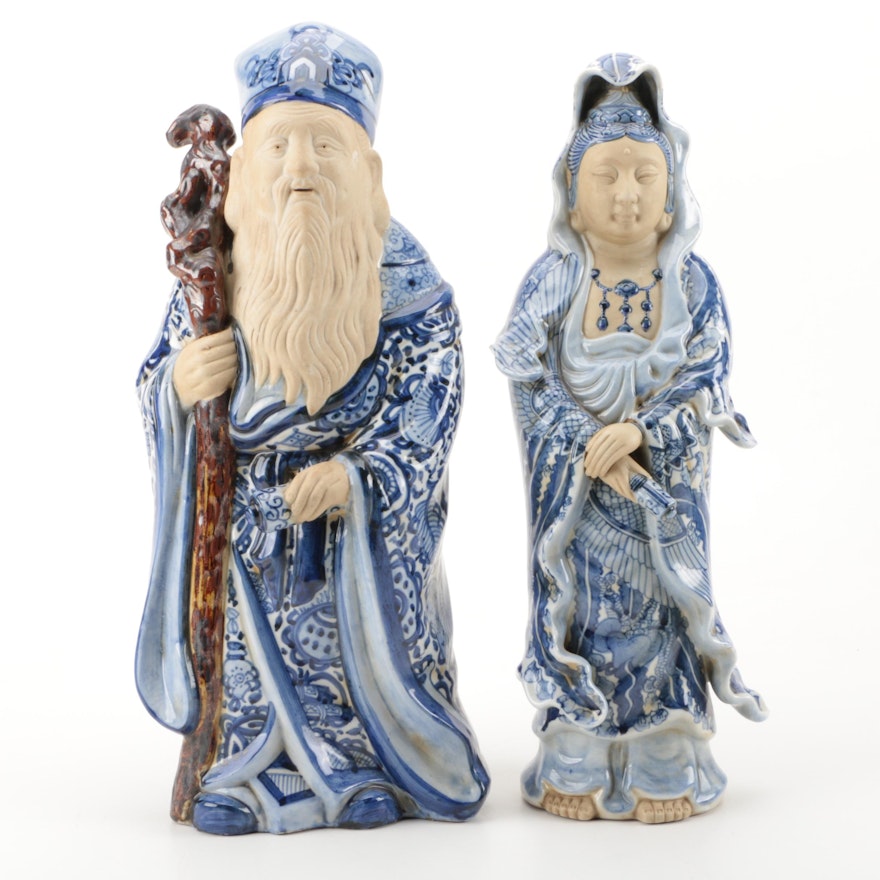 Ceramic Blue and White Asian Inspired Figurines