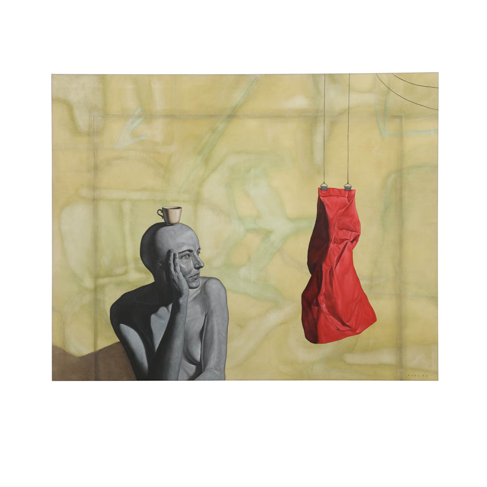 Jose Fors 1989 Oil Painting on Canvas of a Seated Woman