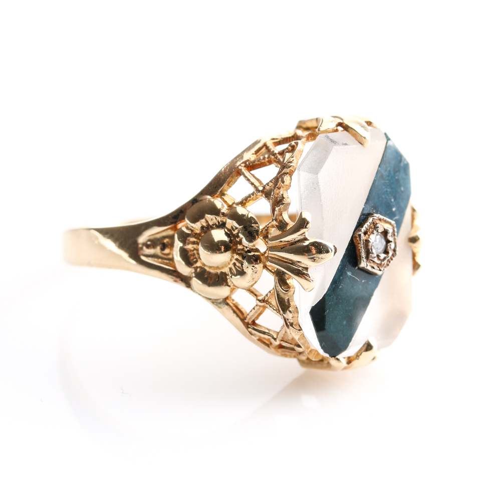14K Yellow Gold Eilat Stone, Quartz Crystal, and Diamond Ring