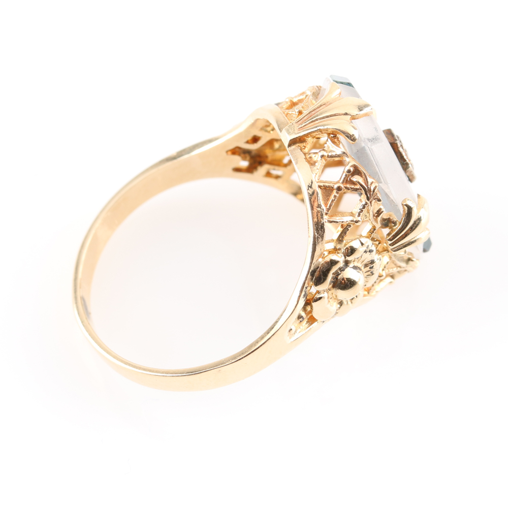 14K Yellow Gold Eilat Stone, Quartz Crystal, and Diamond Ring