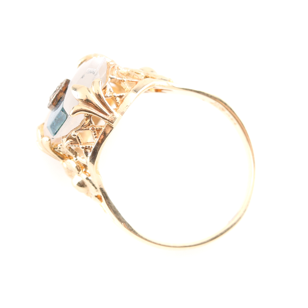14K Yellow Gold Eilat Stone, Quartz Crystal, and Diamond Ring