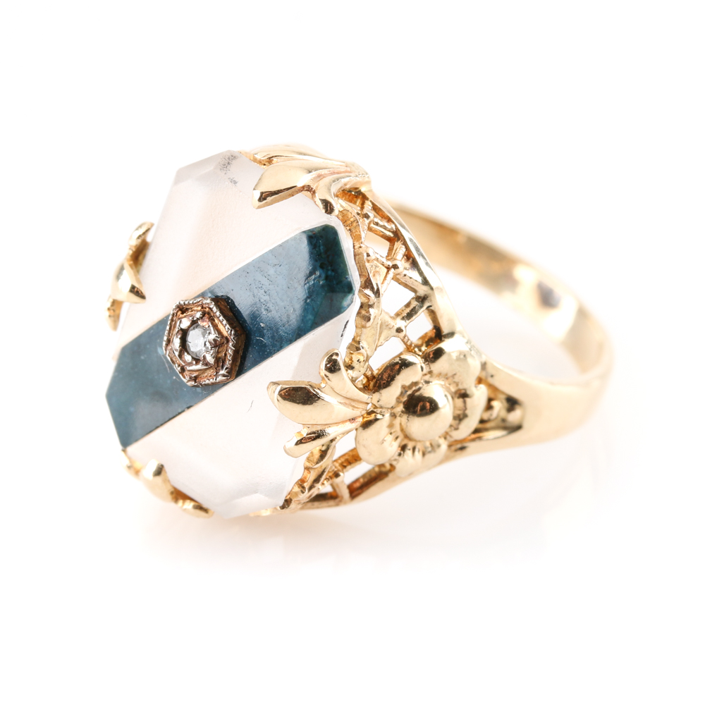 14K Yellow Gold Eilat Stone, Quartz Crystal, and Diamond Ring