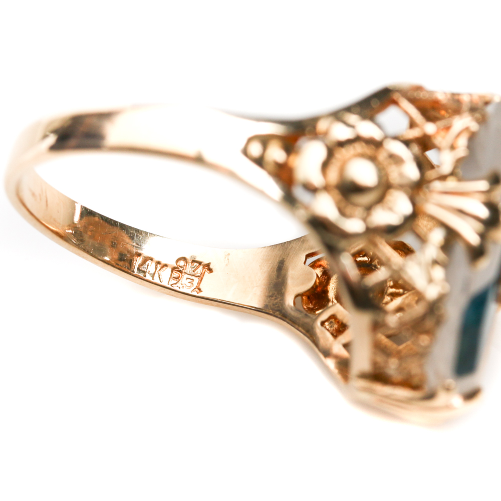 14K Yellow Gold Eilat Stone, Quartz Crystal, and Diamond Ring