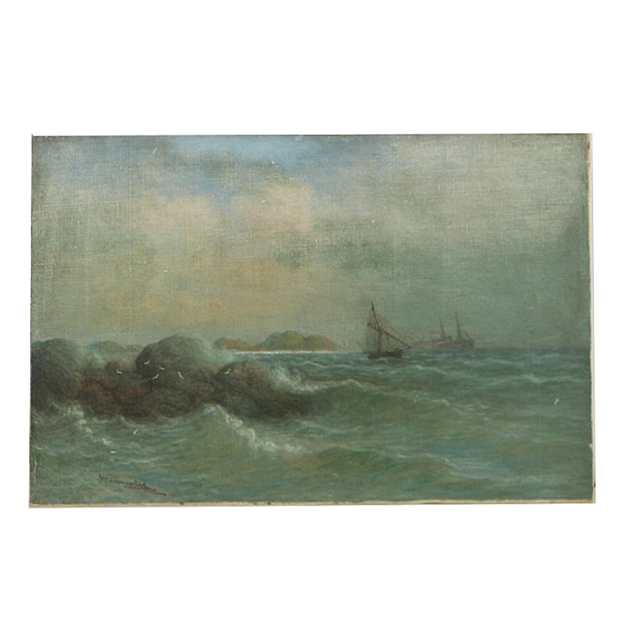John Hammerstad Oil Painting on Canvas on Board Coastal Landscape