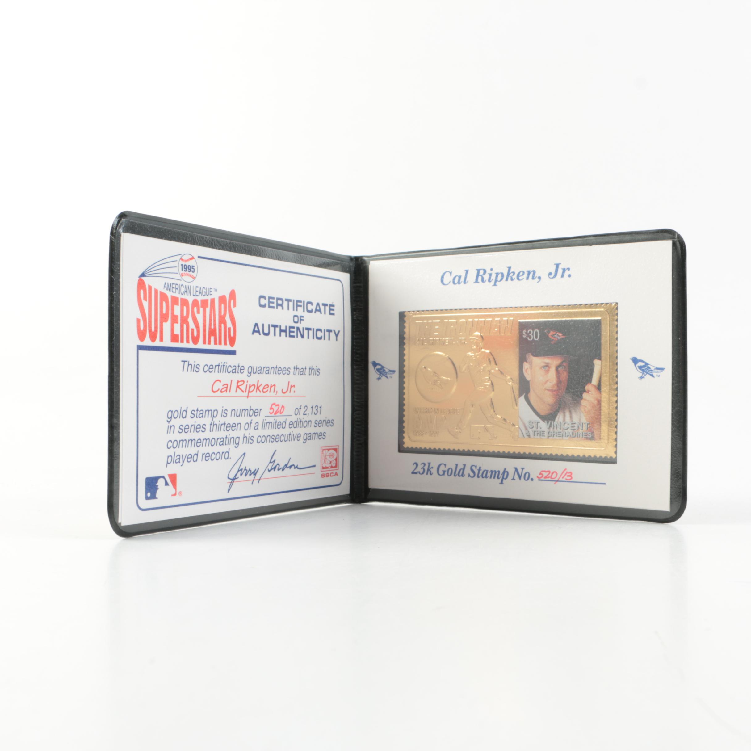 American League Superstars Cal Ripken Jr. 23K Gold Stamp