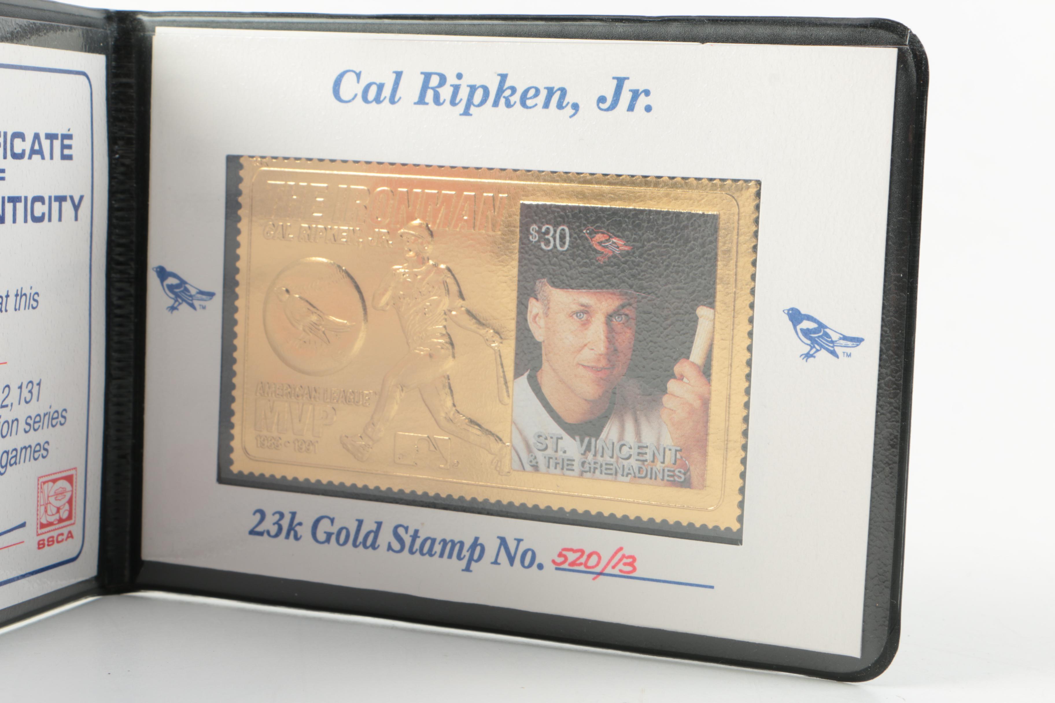 American League Superstars Cal Ripken Jr. 23K Gold Stamp