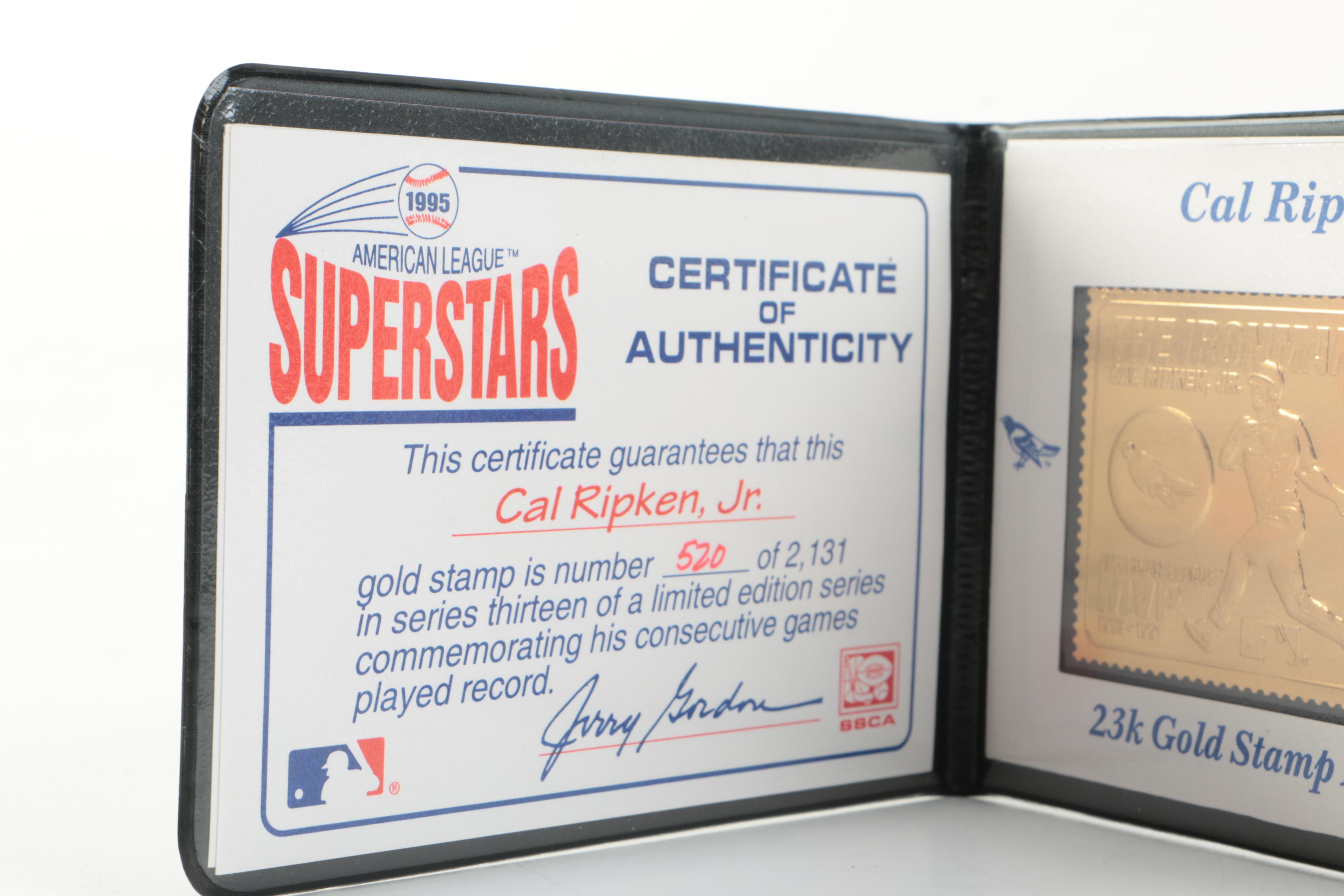 American League Superstars Cal Ripken Jr. 23K Gold Stamp