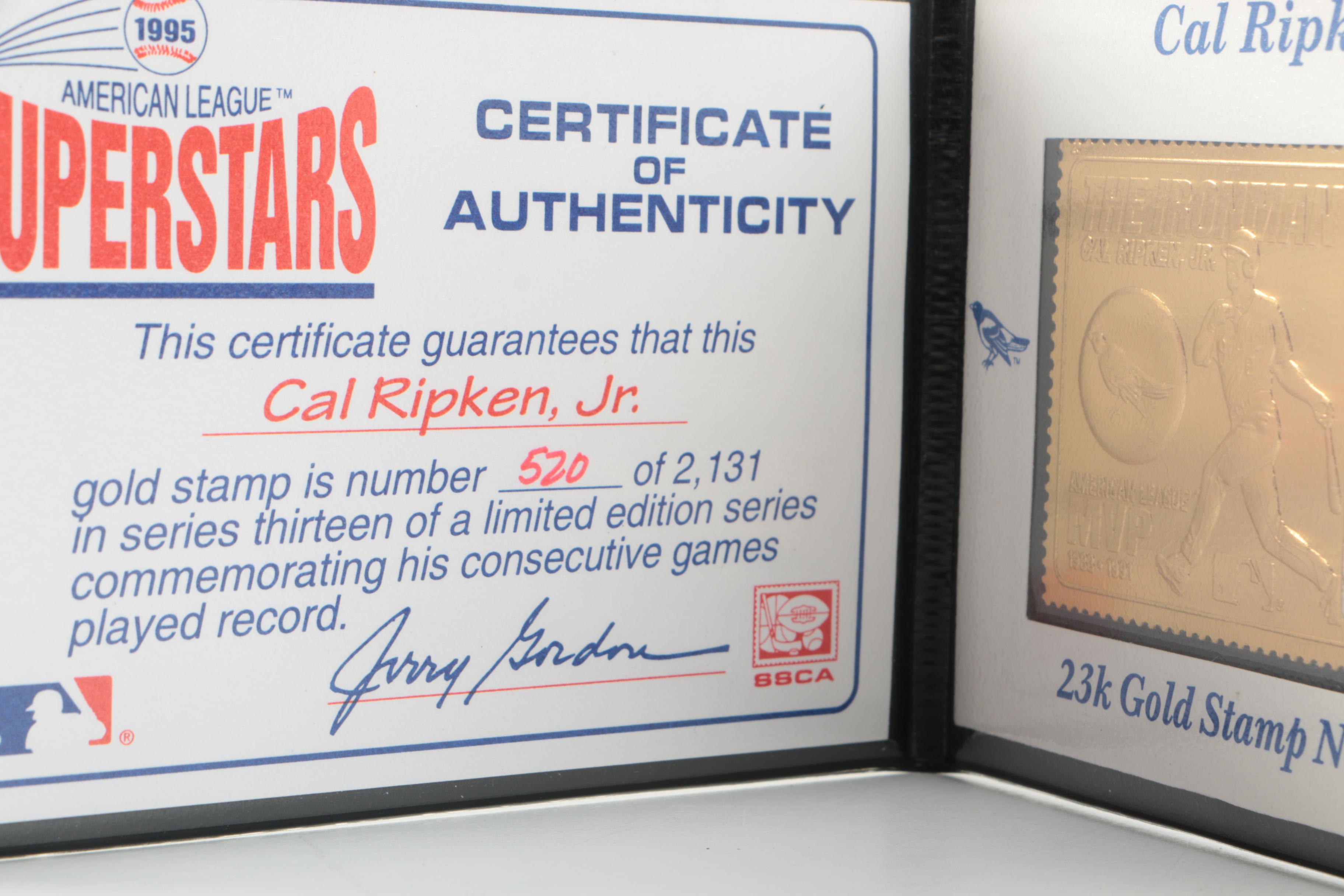 American League Superstars Cal Ripken Jr. 23K Gold Stamp