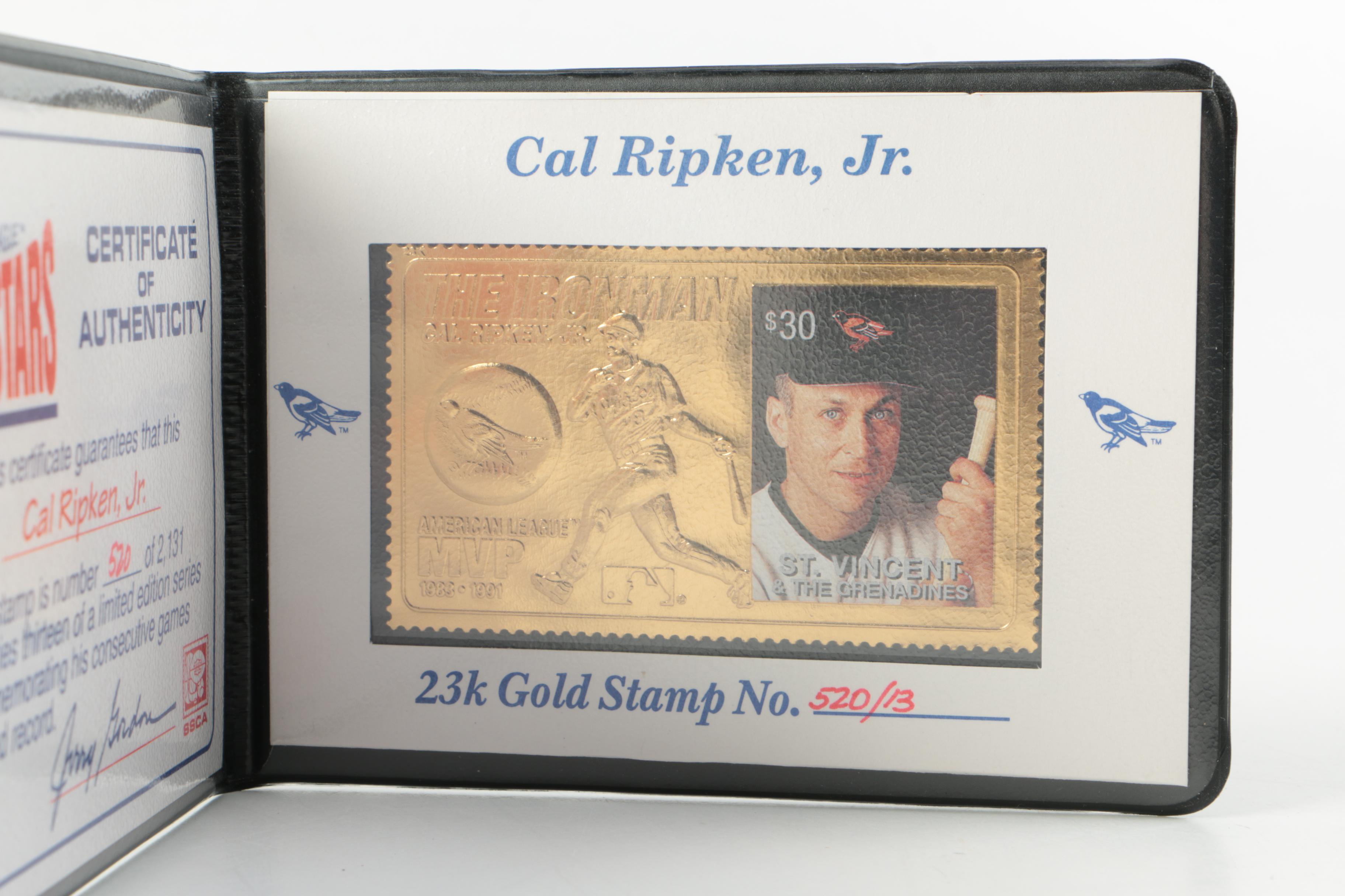 American League Superstars Cal Ripken Jr. 23K Gold Stamp
