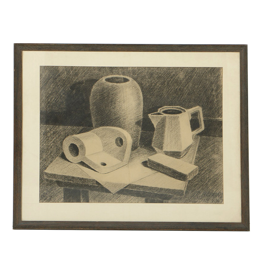 J.R. Hopkins Charcoal Drawing on Paper Still Life Composition