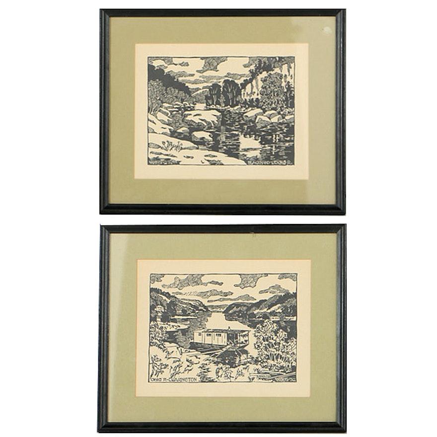 WPA Woodblock Prints on Paper of Ohio Regional Landscapes