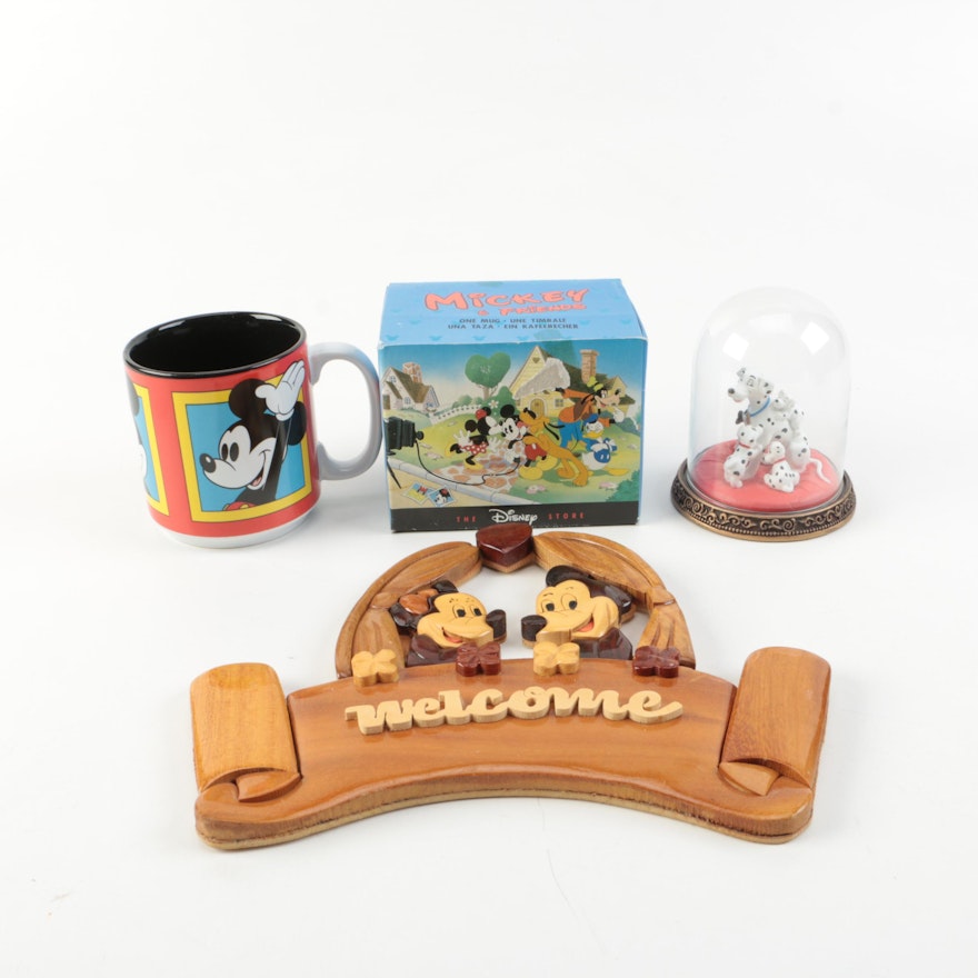 Disney Collectibles Including 101 Dalmation Figurine and Mickey Mouse Mug