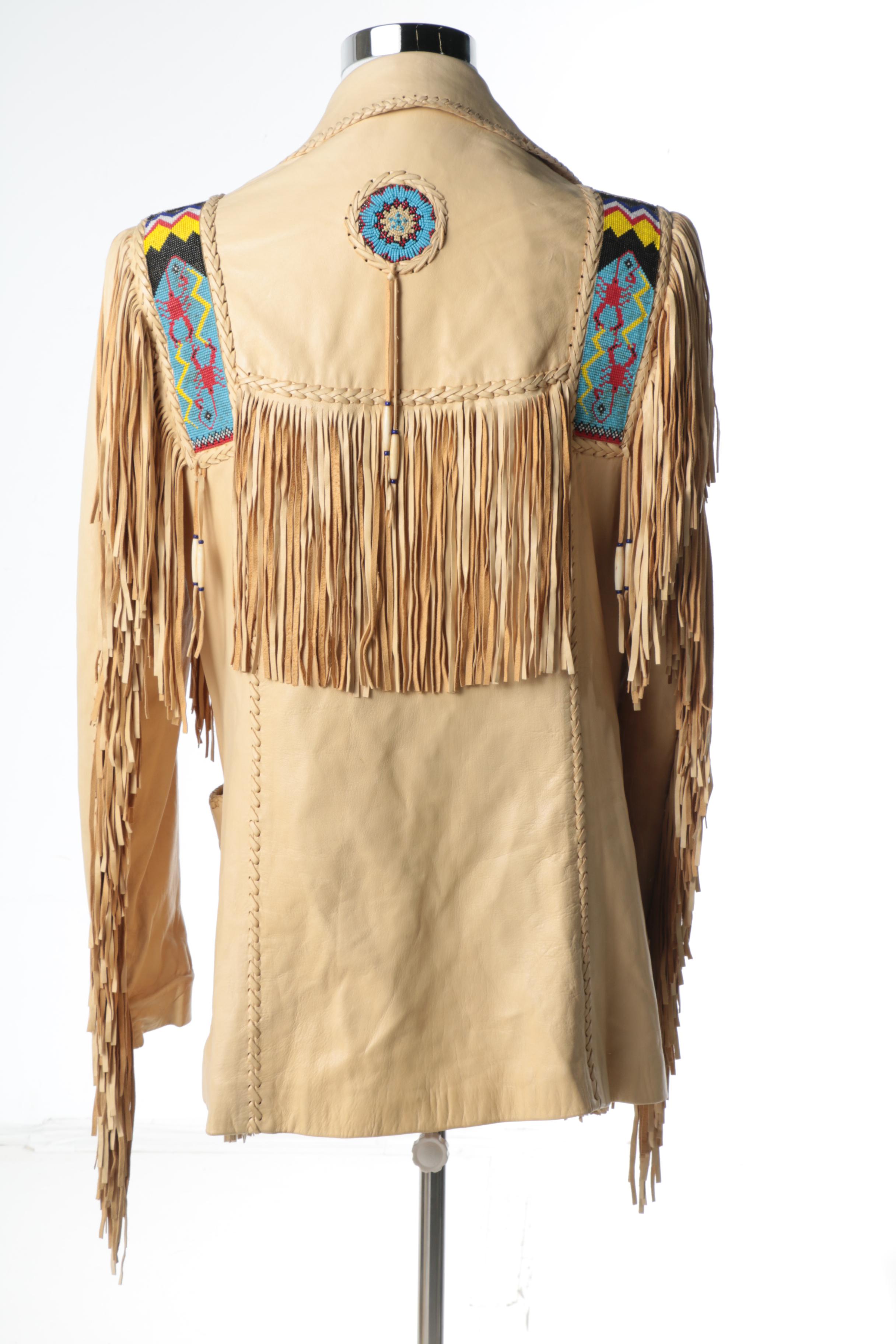 Vintage Diamond Leathers Southwestern Fringed Leather Jacket