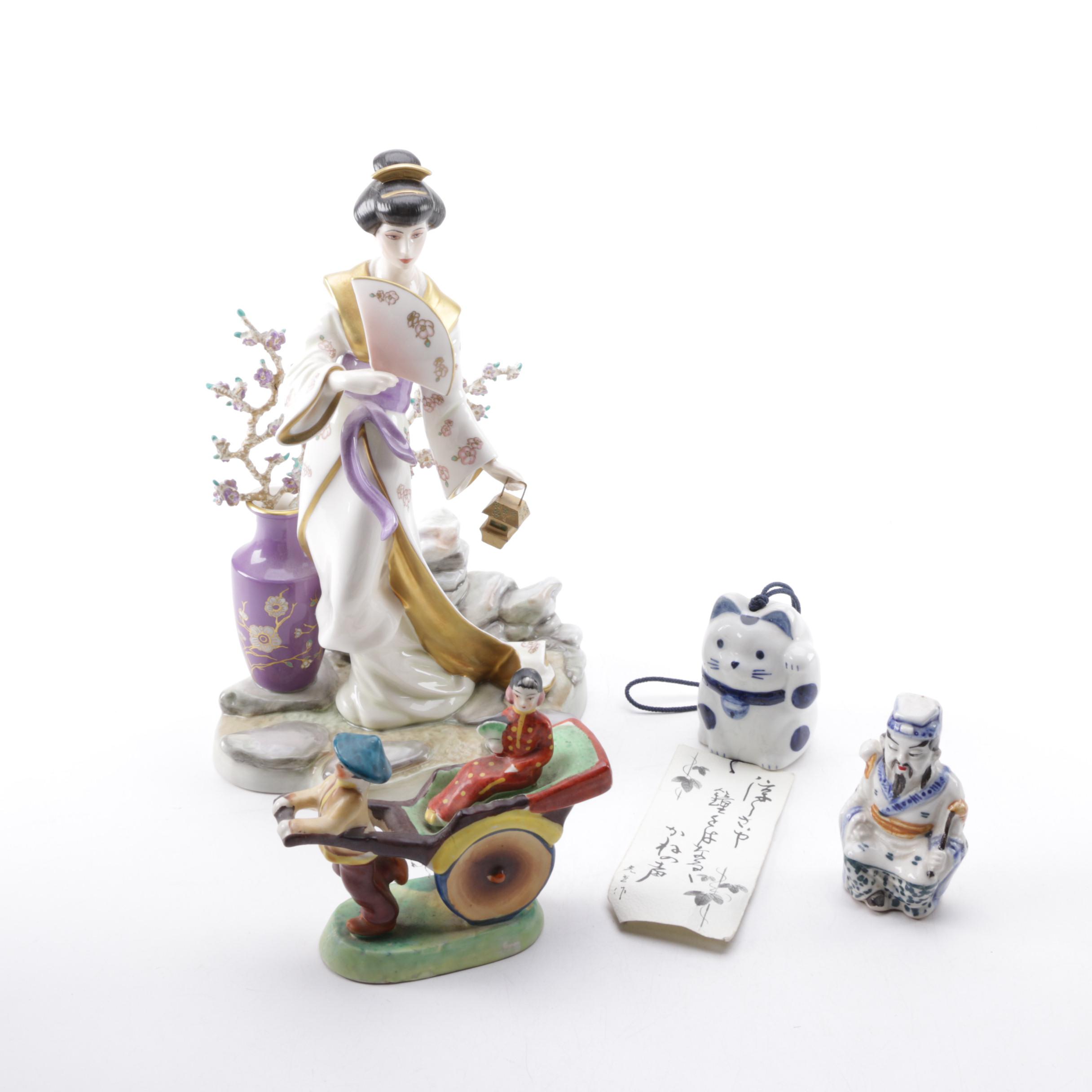 Porcelain and Ceramic Asian Figurines Including The Franklin Mint