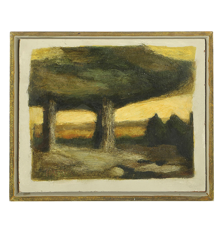 Edgar Hatten Oil Painting on Board "Two Trees & Two Bushes"