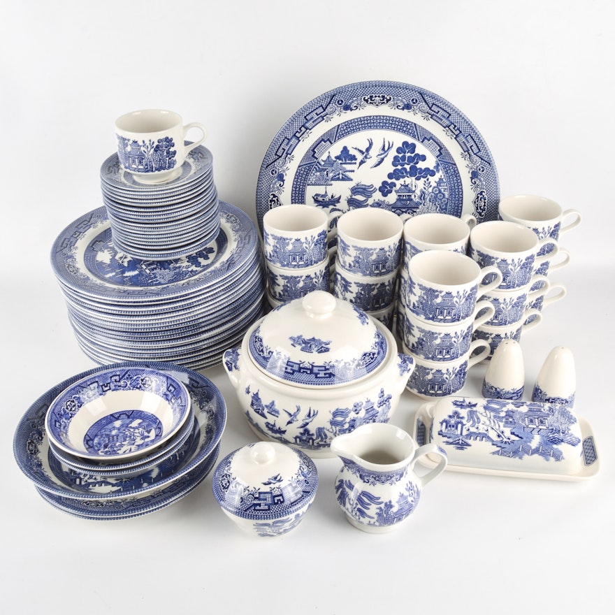 Generous Collection of Churchill England "Blue Willow" China